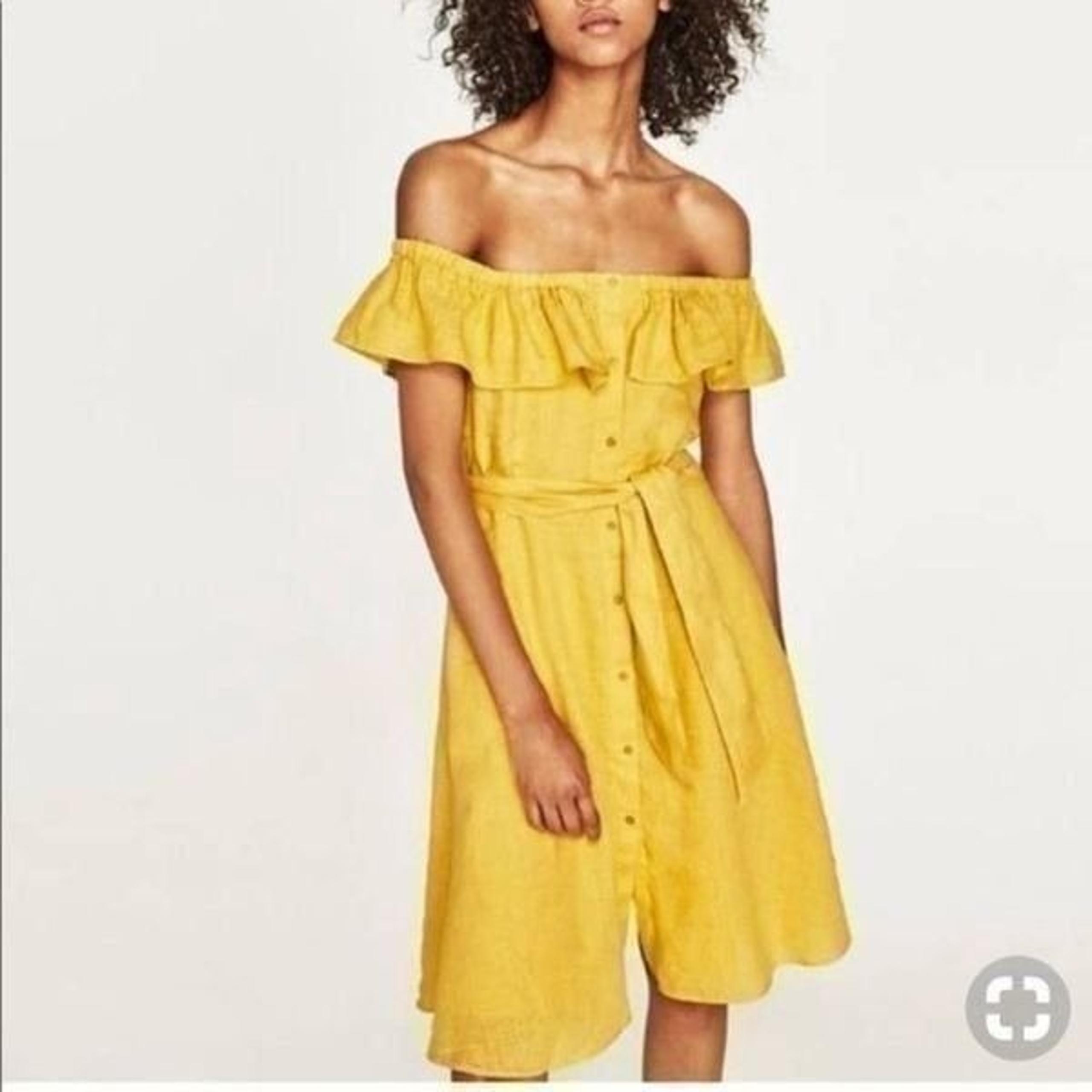 Linen Yellow Off The Shoulder Dress Size XS - ZARA