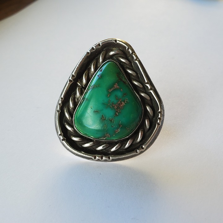 Size 10 Handmade Vintage Sterling Silver Turquoise Ring Native Made