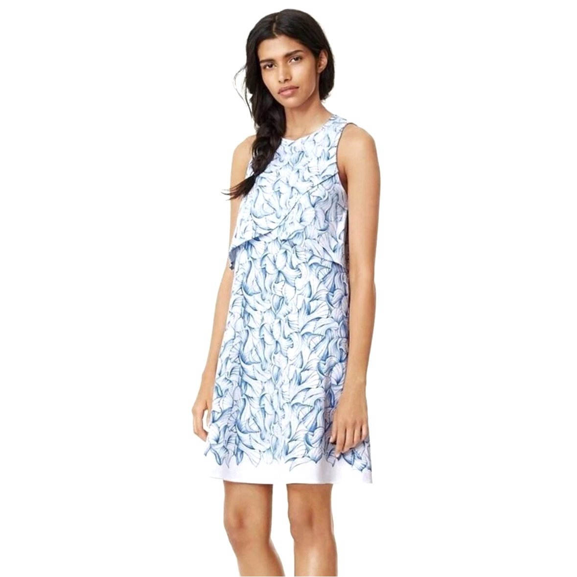 Tory Burch KALEY 100% Pima Cotton A-Line Slip On Blue & White Ellora Print Dress