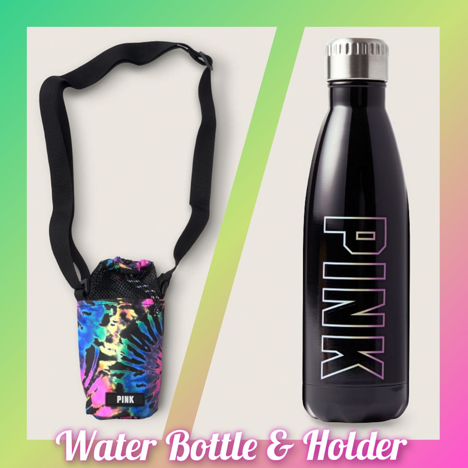 VS PINK Metal Water Bottle & Holder Bag