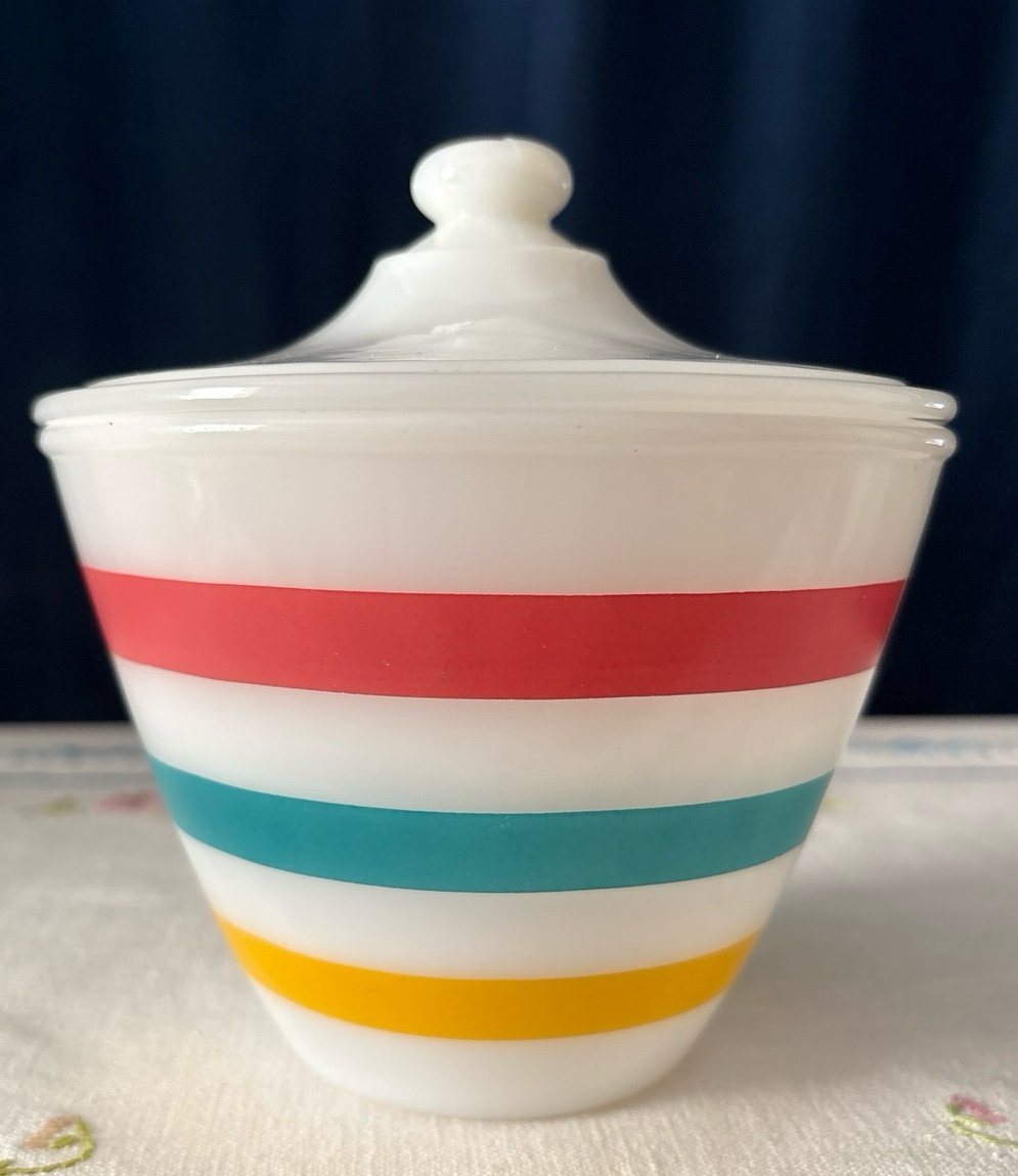 Vintage Fireking Colonial Band Grease Jar w/Lid