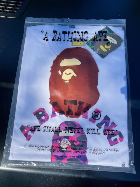 White Bape T-shirt with Purple Ape!  FIRE!  New with Tags ! BTAP LARGE