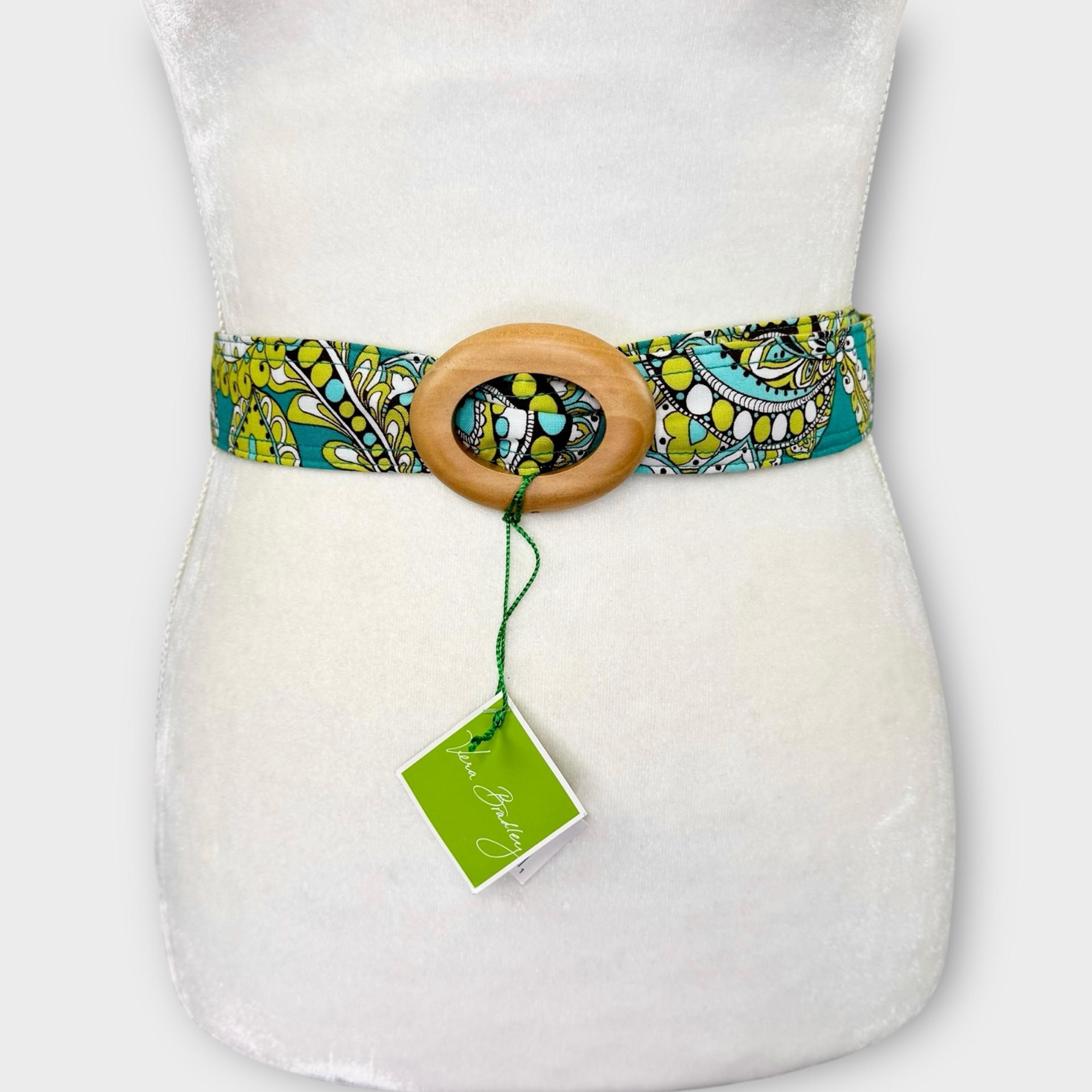 Vera Bradley retired peacock fabric belt wood buckle paisley reversible boho NWT