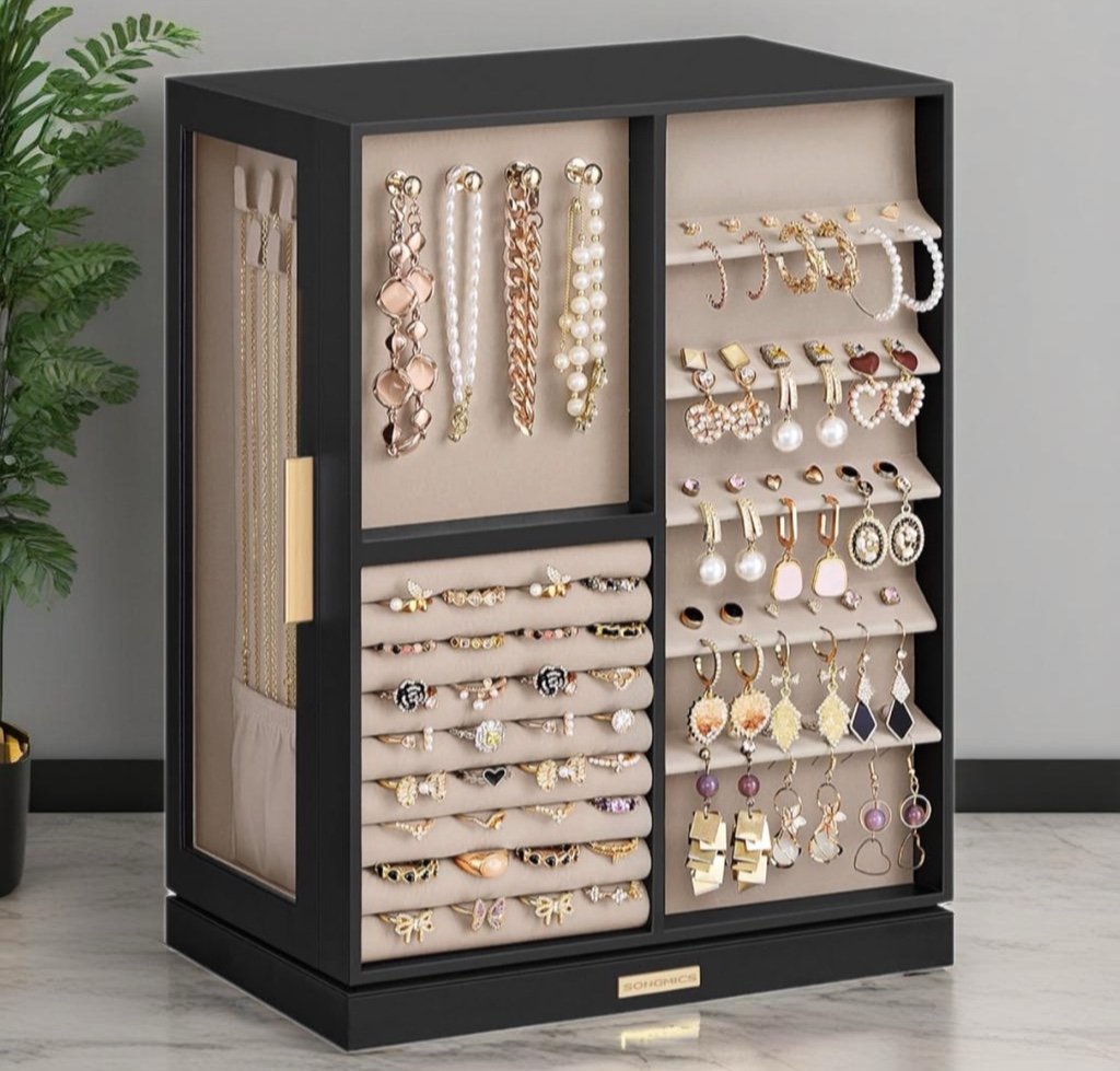 SONGMICS Jewelry Box 360° Rotating, Jewelry Storage Case with 7 Drawers, Jewelry