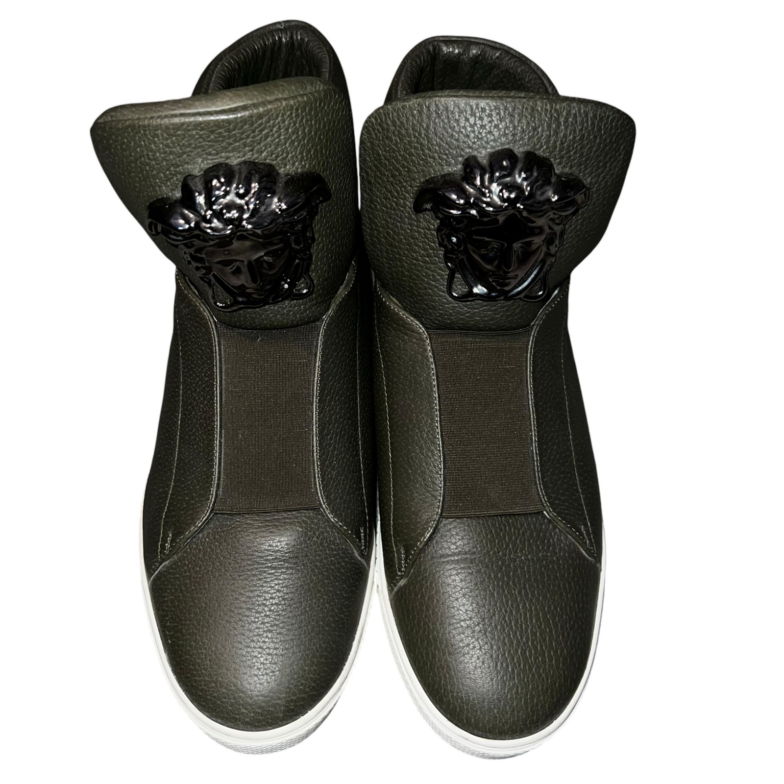 VERSACE Italian leather Medusa palazzo high top Sneakers green Men size 43