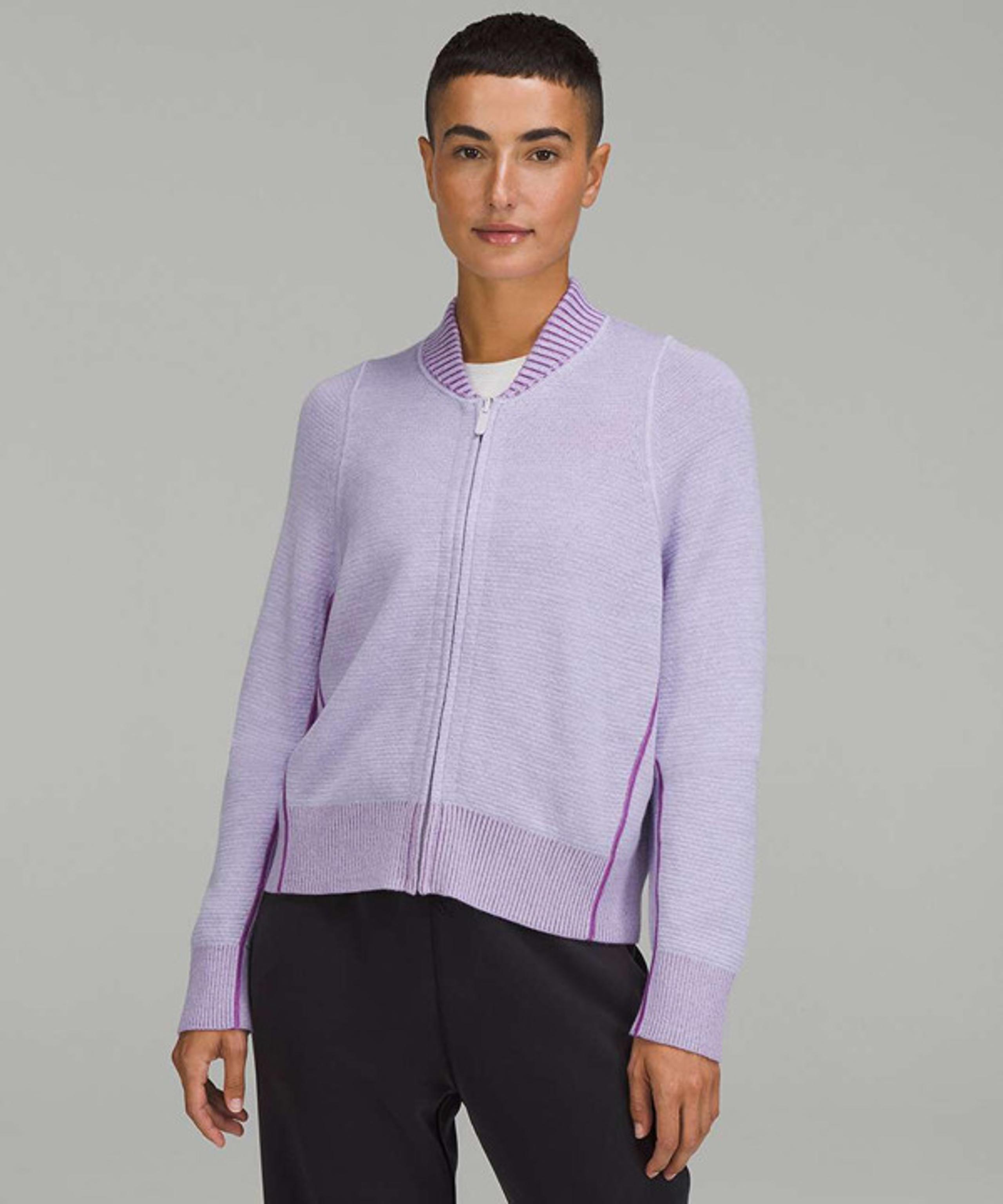 Lululemon Reversible Double Knit Zip Up Sweater 4 Merino Wool Lavender / Magenta - lululemon athletica