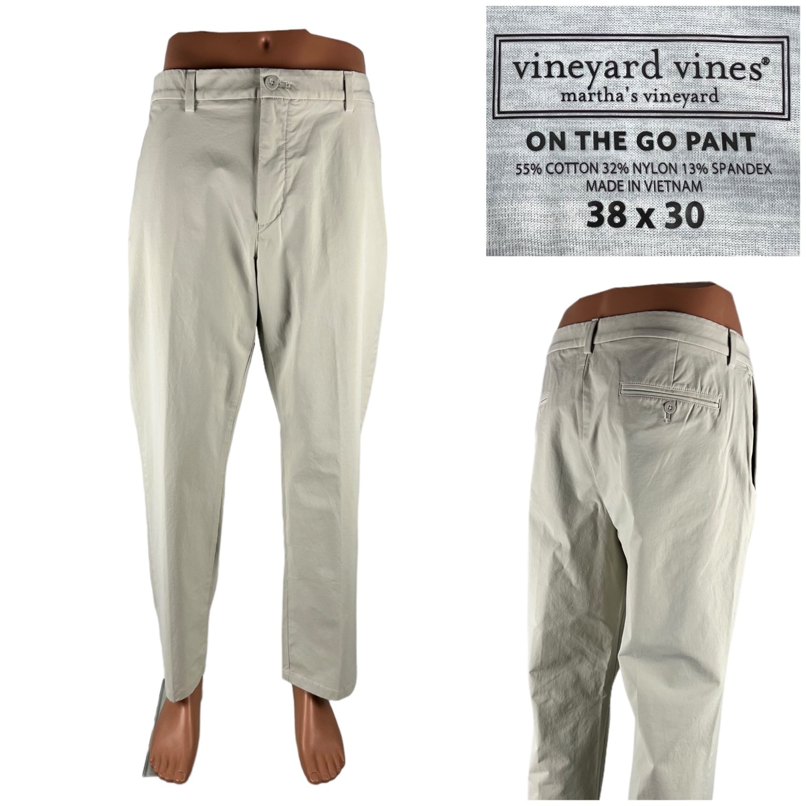 Vineyard Vines Mens 38 X 30 Pants Beige On The Go Performance Chino Casual EUC
