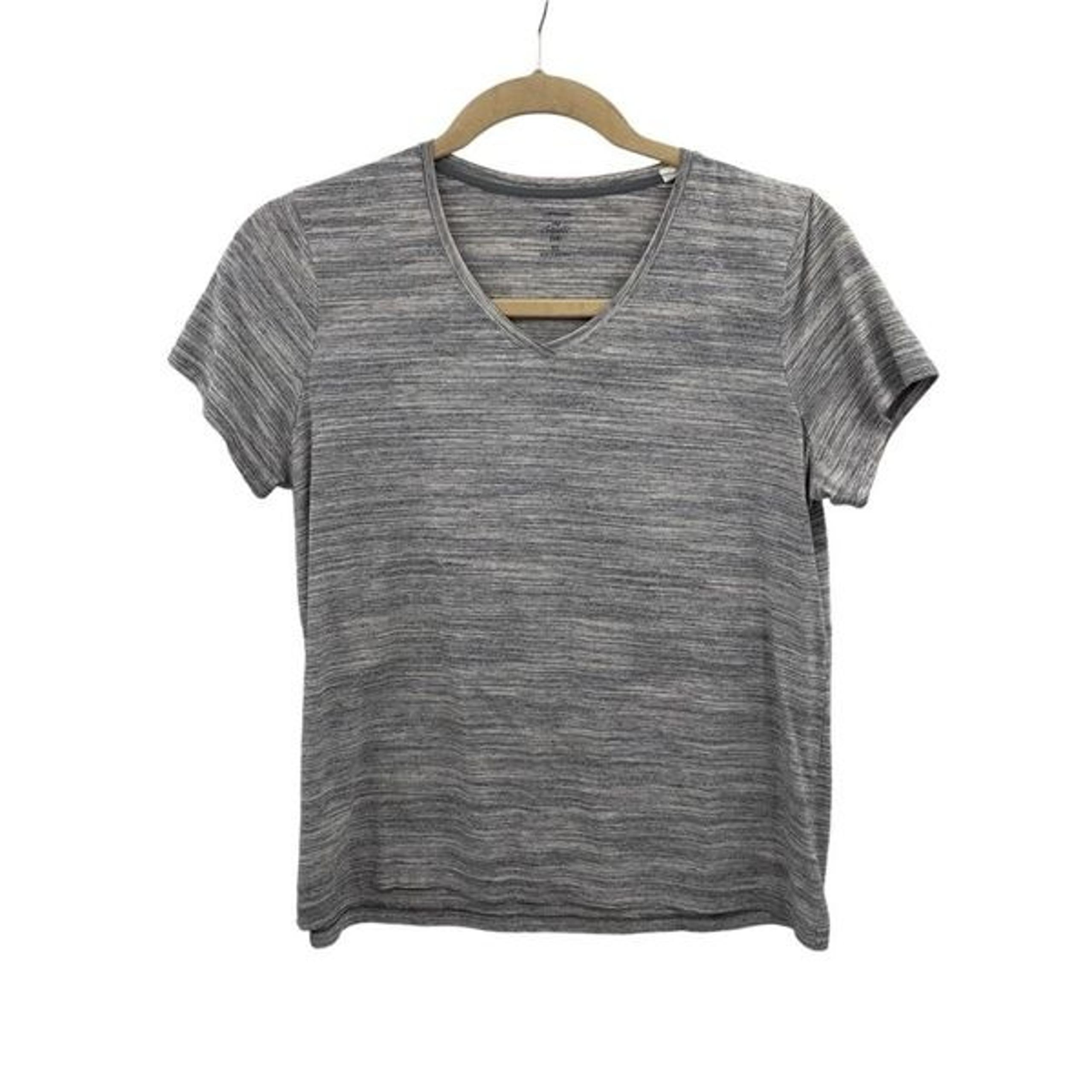Croft & Barrow Space Dye V-neck Short Sleeve Cotton Blend T-shirt Gray White XL