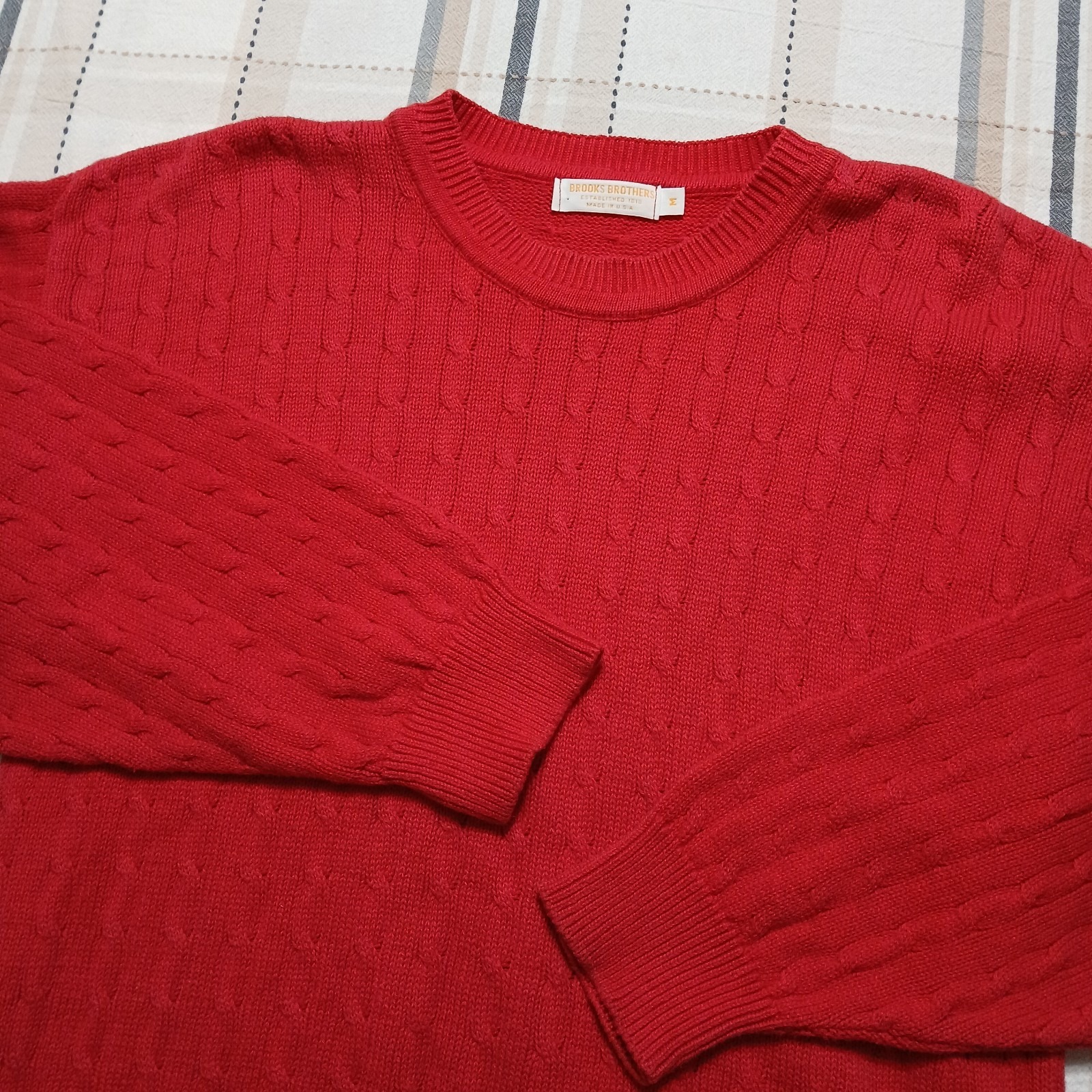 Vintage Brooks Brothers 1980's USA made Red Cotton Cable Knit Sweater Size M