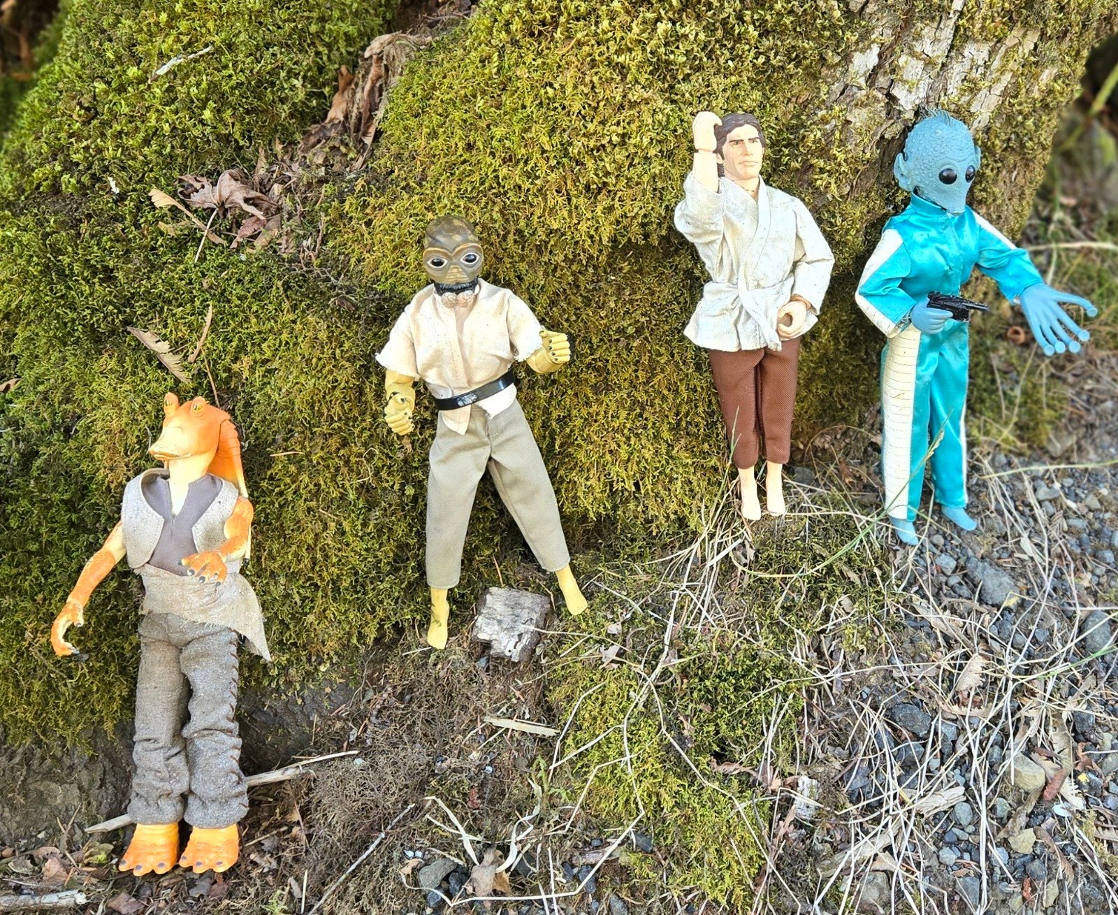 Vintage 12 inch Star Wars Action Figures Lot Greedo, Han Solo, Ponda Baba, and J