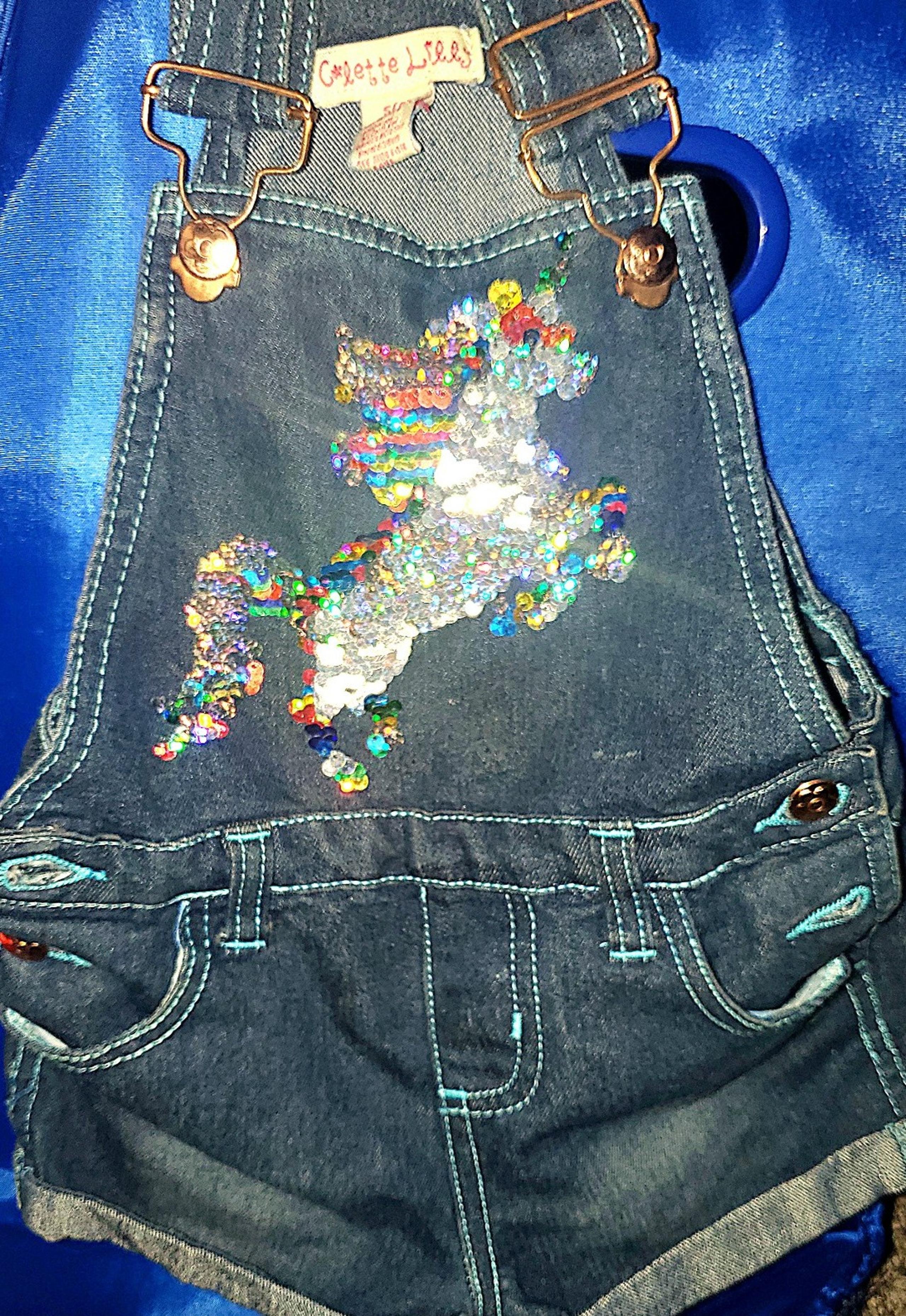 GIRLS  SPARKLING UNICORN OVERALL SHORTS