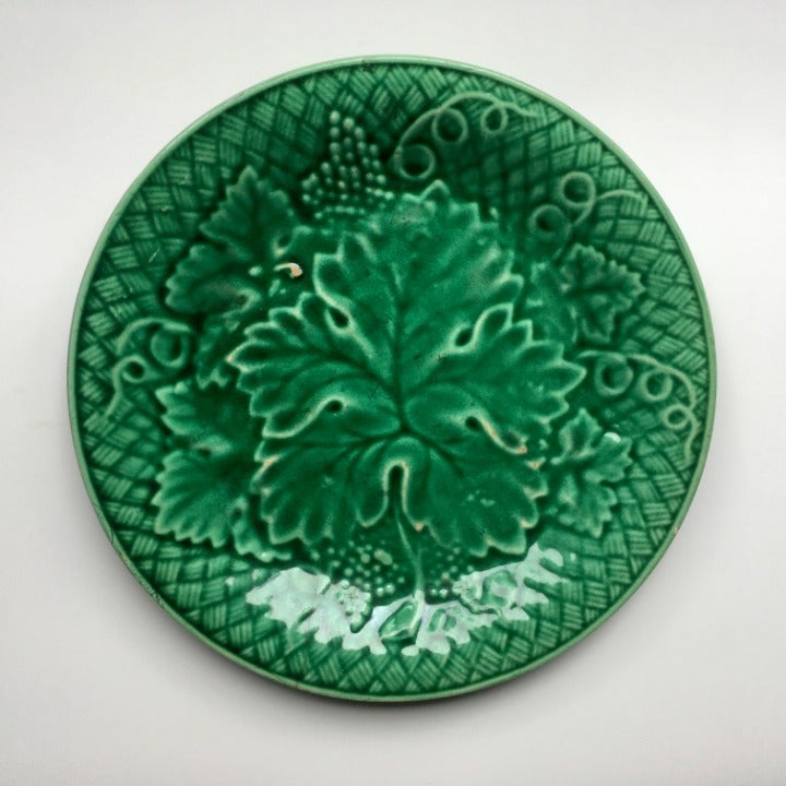 Antique French Green Majolica Plate