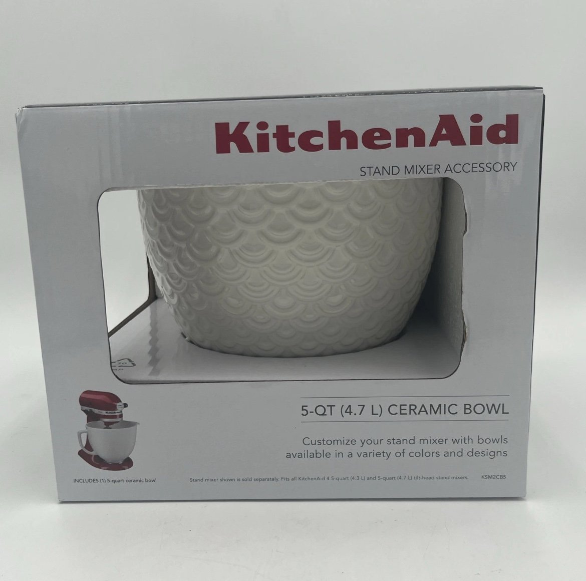 KitchenAid KSM2CB5 Ceramic Stand Mixer Bowl 5-Quart White Mermaid New In Box
