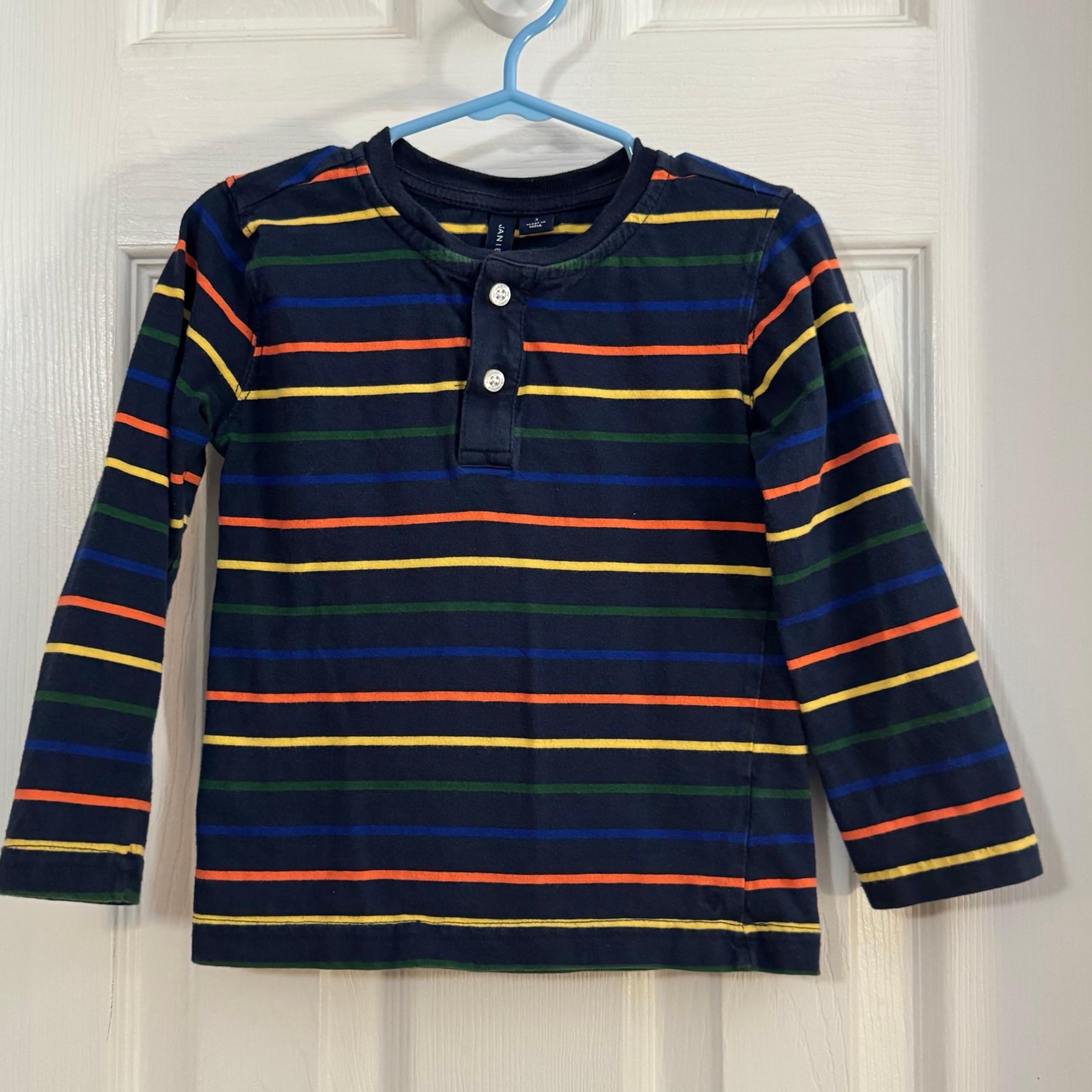 Janie and Jack Baby Boy Blue and Orange Strip Long Sleeve Tee