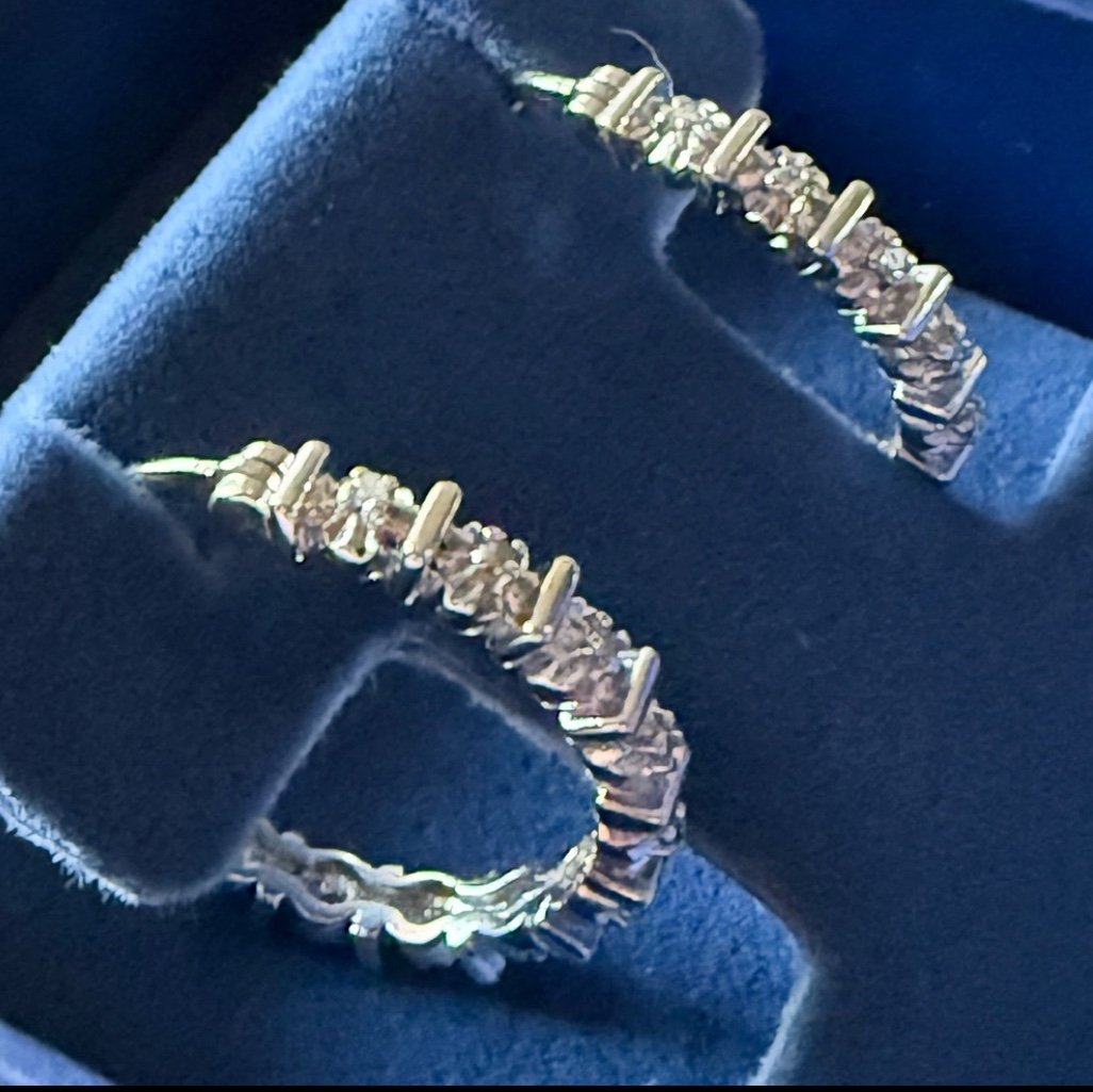 .25ctw round Diamonds - platinum over sterling silver Hoop Earrings