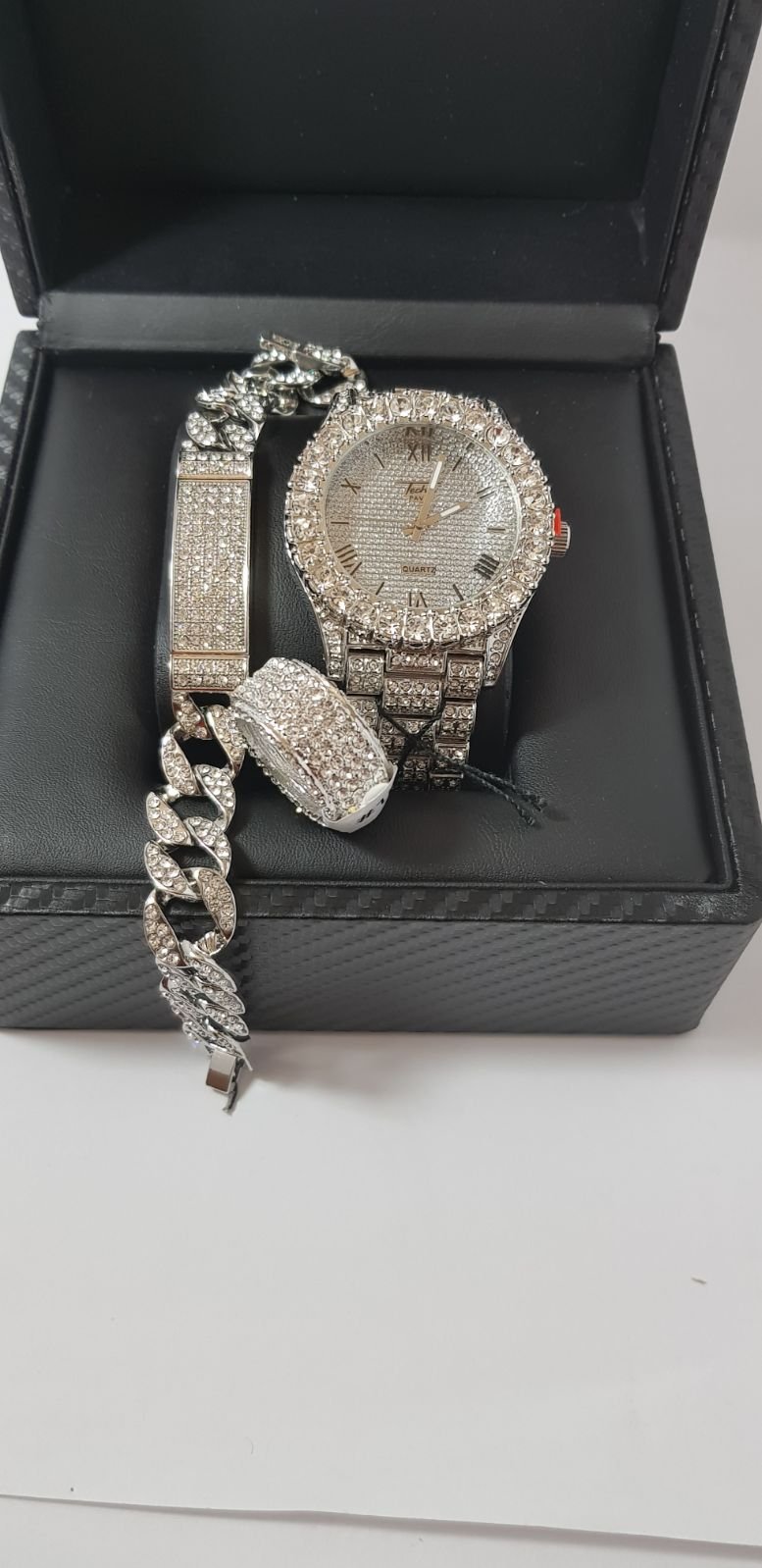 14K ICED OUT WATCH RING BRACELET SET