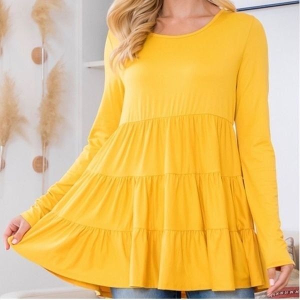 Long Sleeve Tiered Golden Marigold Top NWT