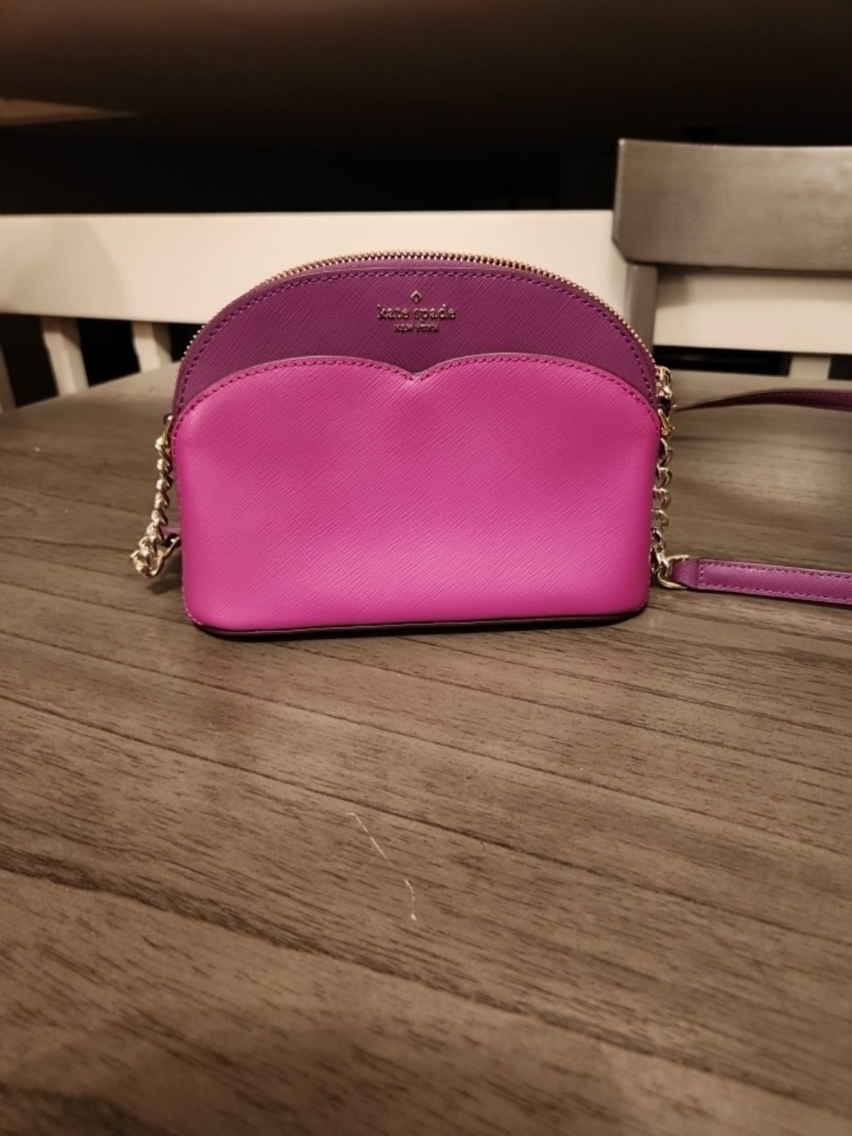 Kate Spade Payton Dome Crossbody Bag Pink And Purple Saffiano Leather