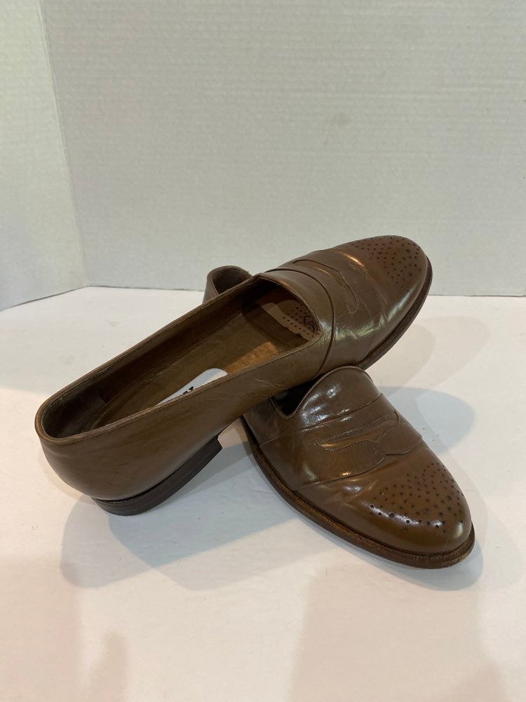 Bally Mens Phoenix Leather Slip On Dress Shoes Size 8M Tan/Light Brown Made in S