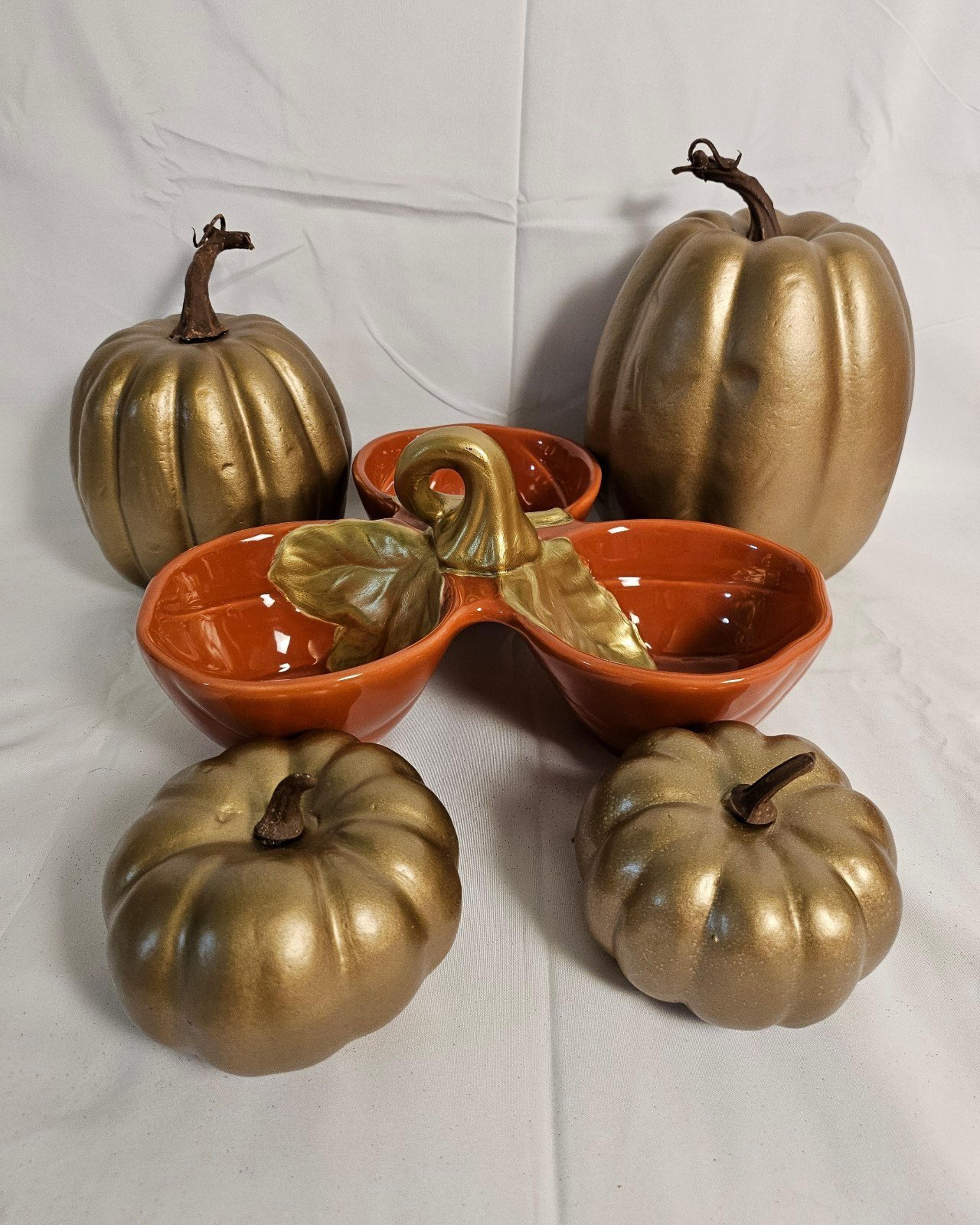 Better Homes & Garden Serving Tray 2011 & 4 Gold Pumpkins Decorations