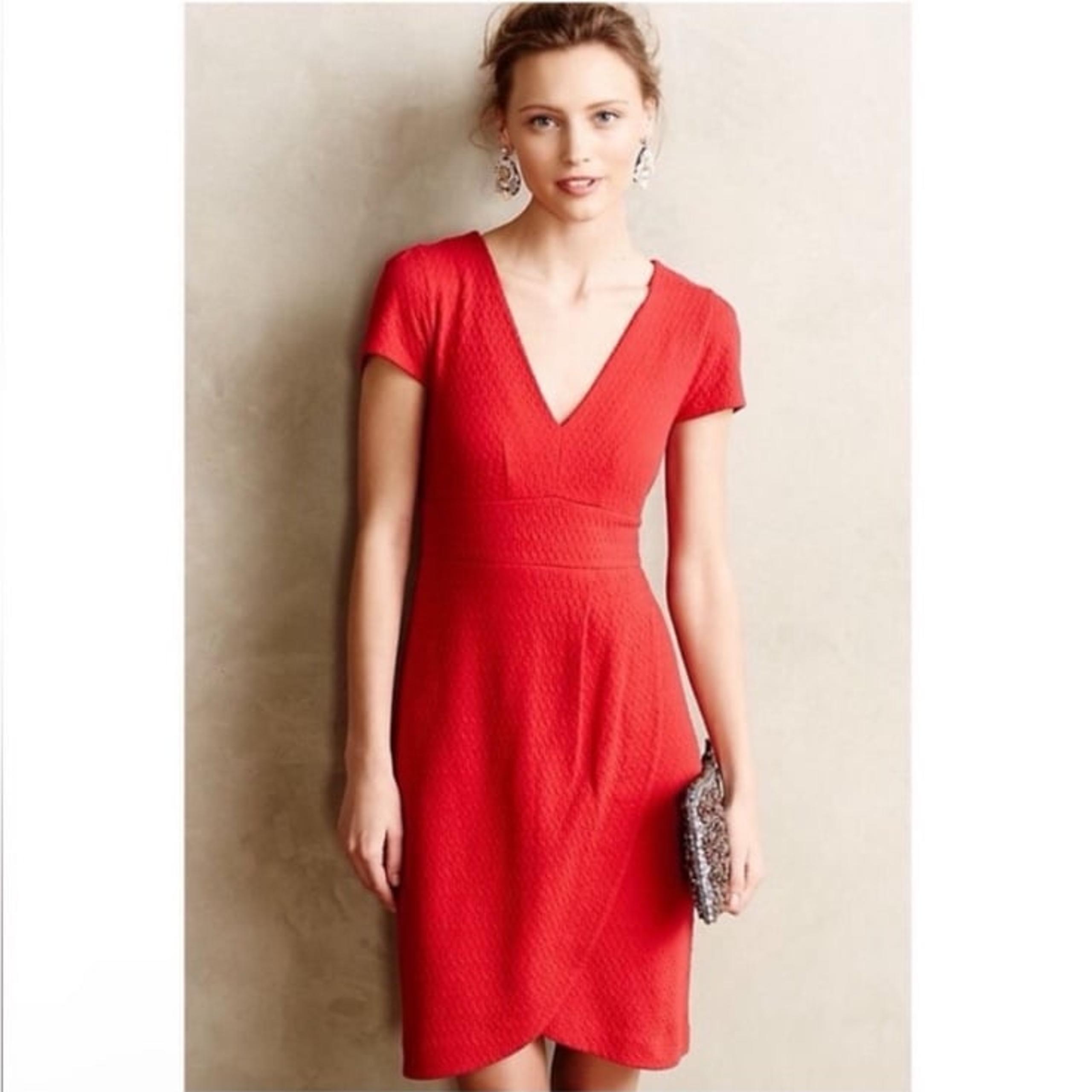 Anthropologie Maeve red splitshade texture knit red dress. Size: Small