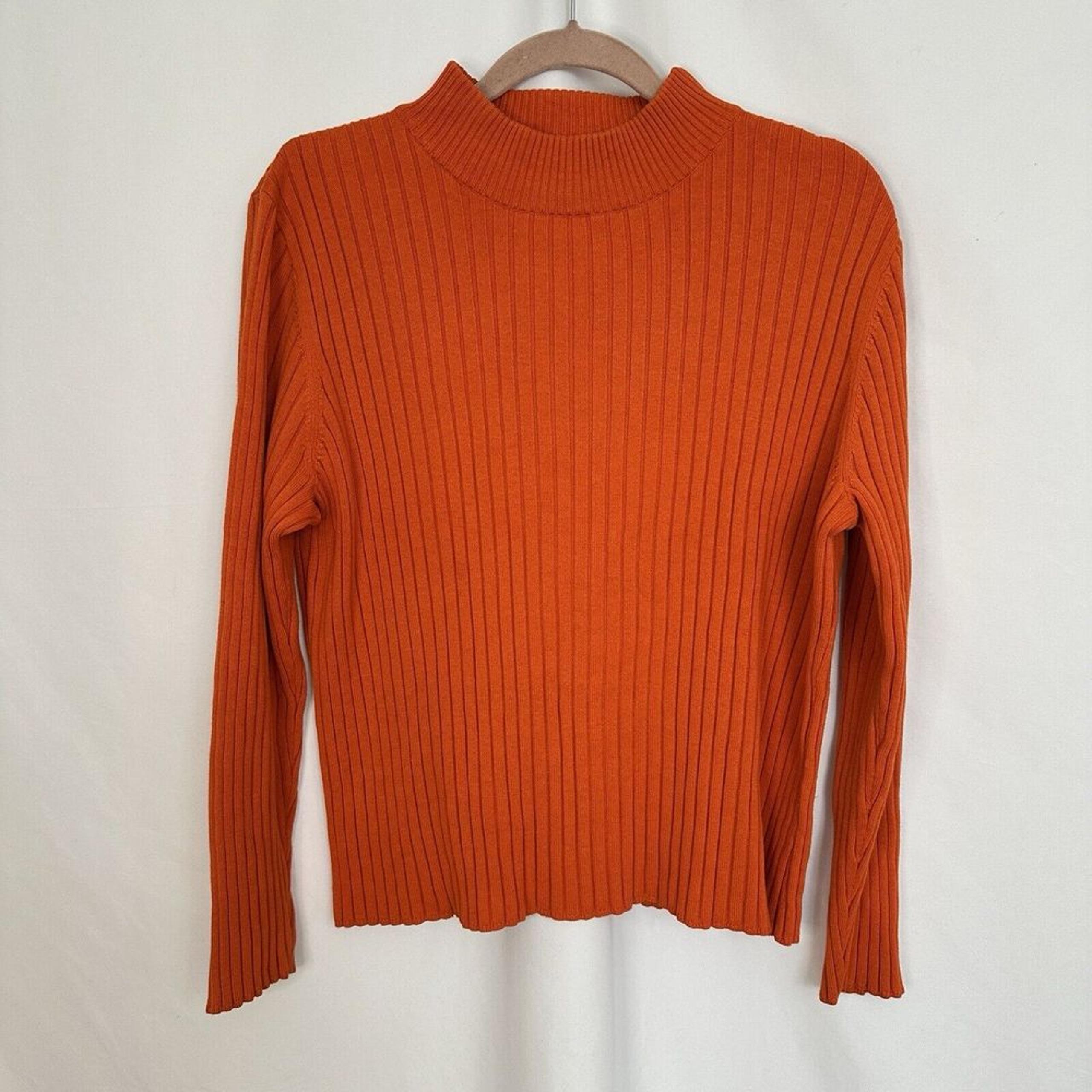 Studio Works Sweater Pullover Ribbed Mock Neck Womens Size Large Orange