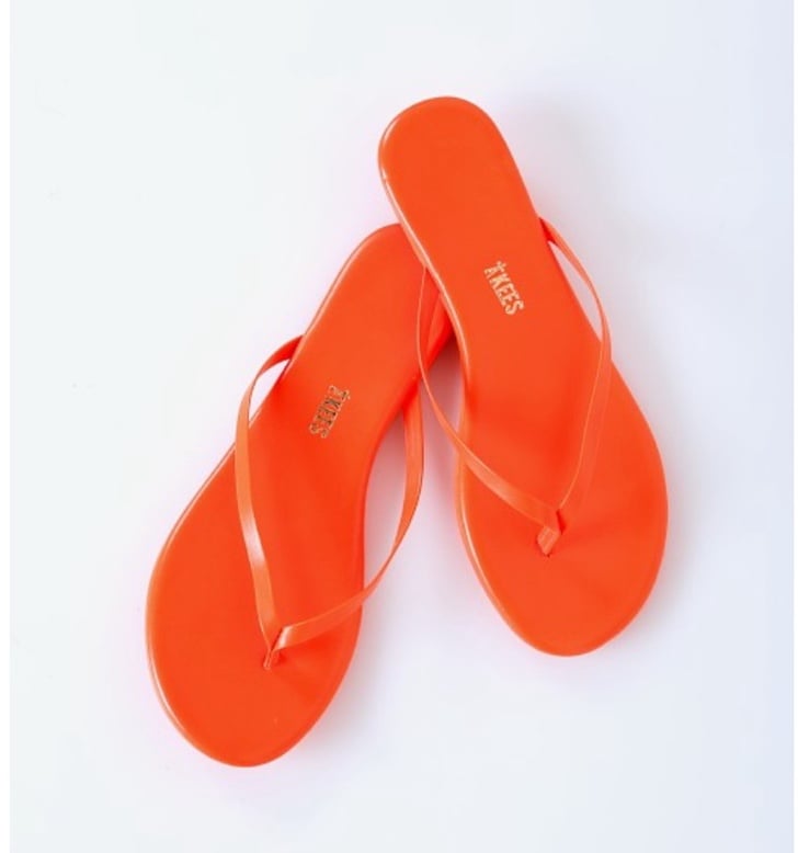TKEES neon orange soft vegan leather flip flops