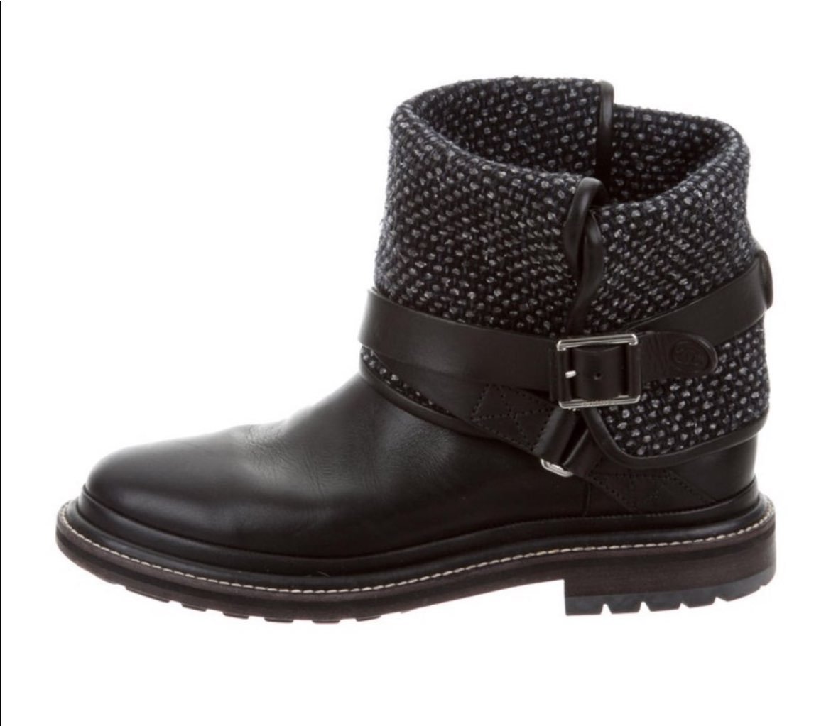 Chanel 2015 Tweed Fold-Over Ankle Boots 7.5