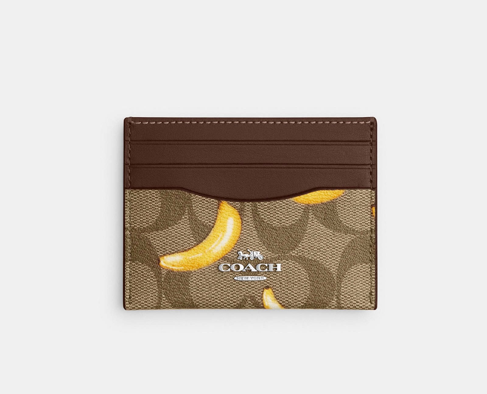 Coach Slim Id Card Case In Signature Canvas With Banana Print