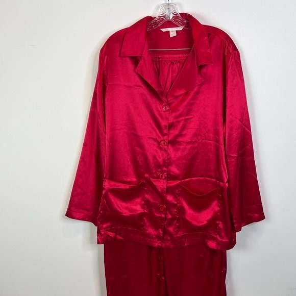 Victoria's Secret Size Large 2 Piece Red Satin Pant Pajama Set