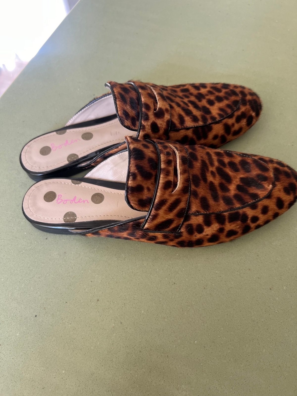 Boden Leopard print calf hair loafer mules, size 38. Perfect condition!