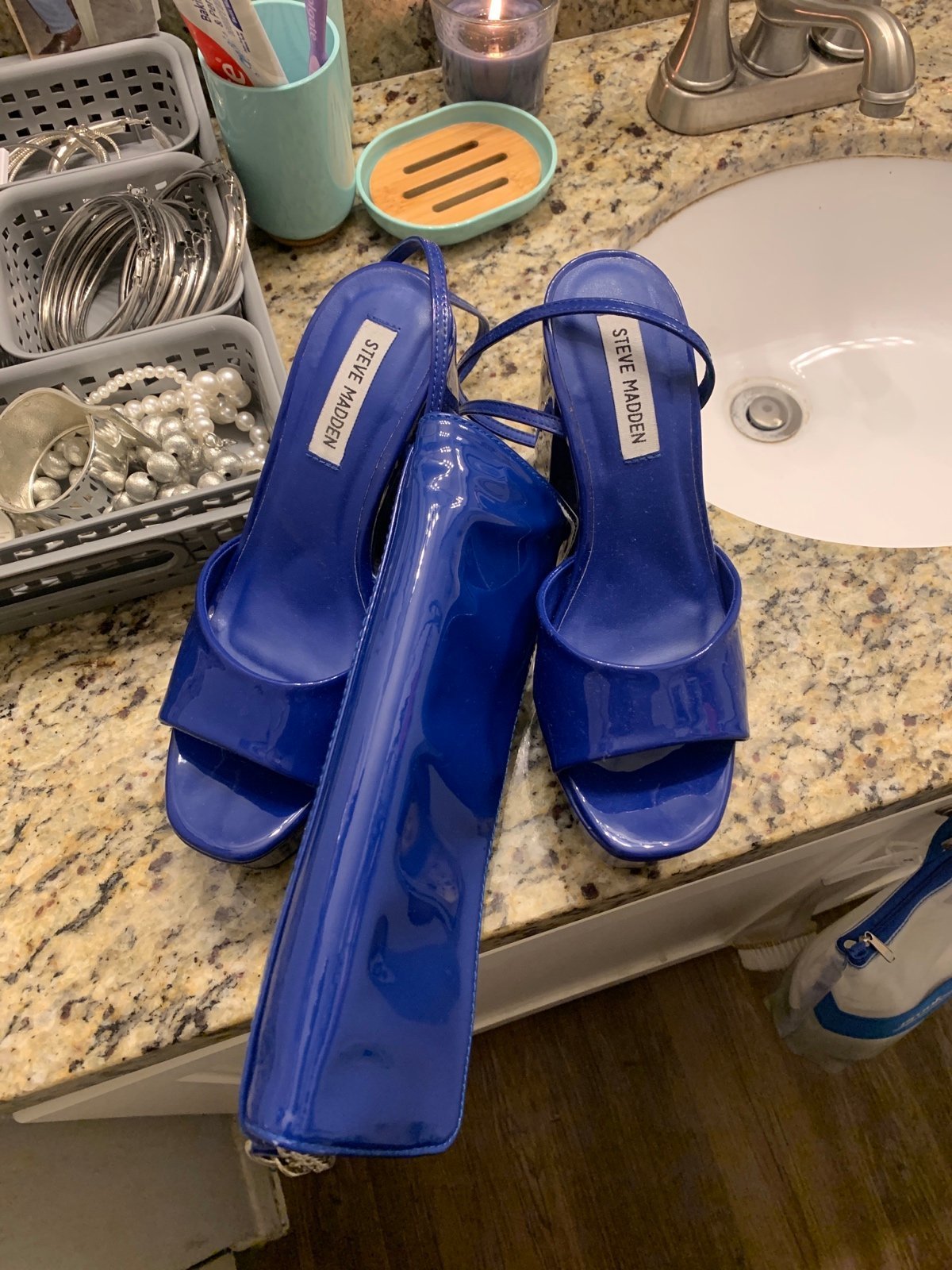 Steve Madden Royal Blue Chunky Heel Sandals & Matching Crossbody Bag
