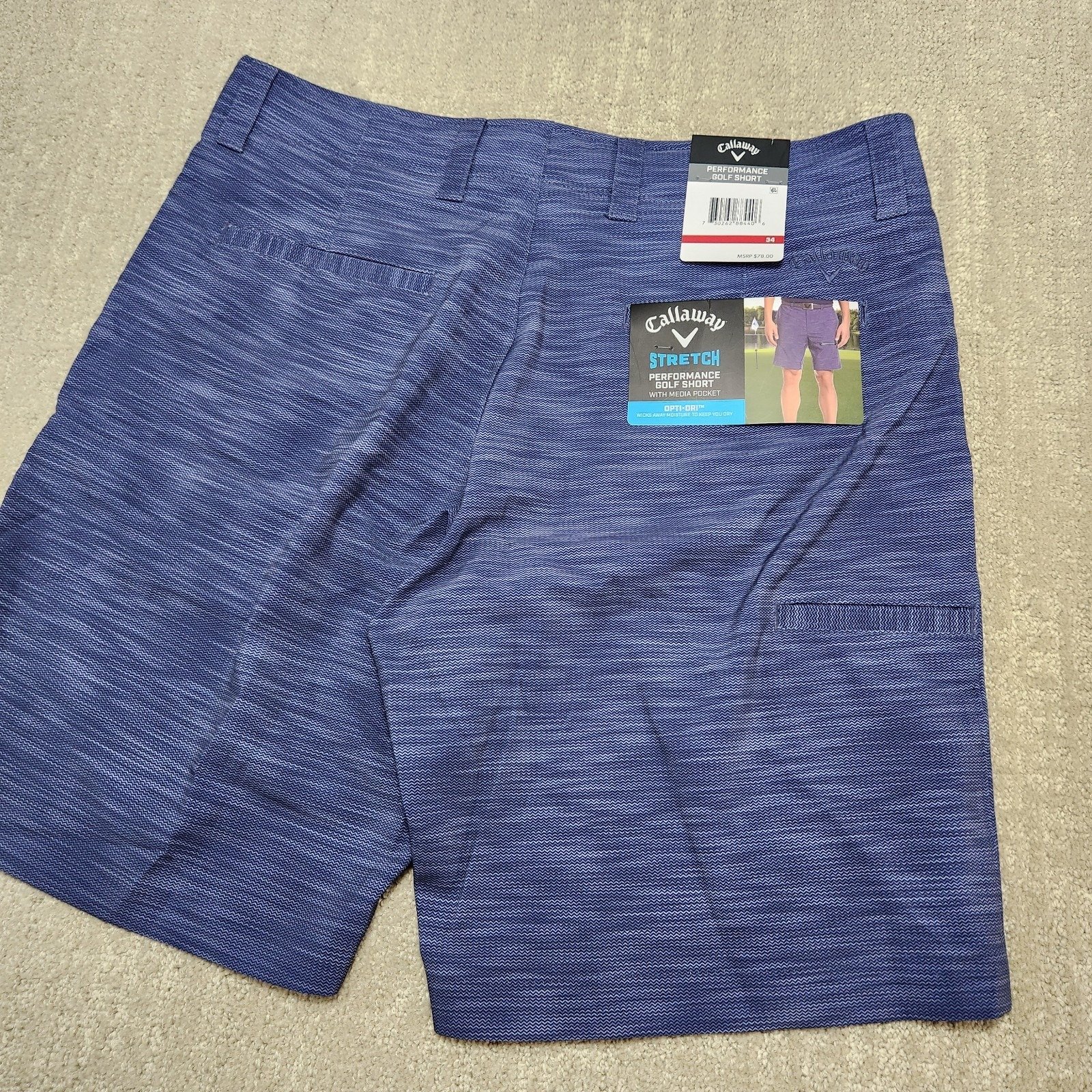 Callaway Opti Dri Shorts Men 34 Active Waist Performance Golf Chino Elastic Blue