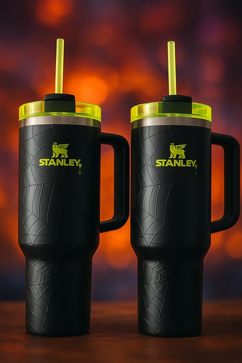 Stanley Quencher H2.0 40oz Spider Web Black Green Tumbler Pack of 2 Halloween