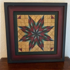 Wooden Pieced Quilt Square By Uniquely Jewell signed by Artist Made In USA 17.5”