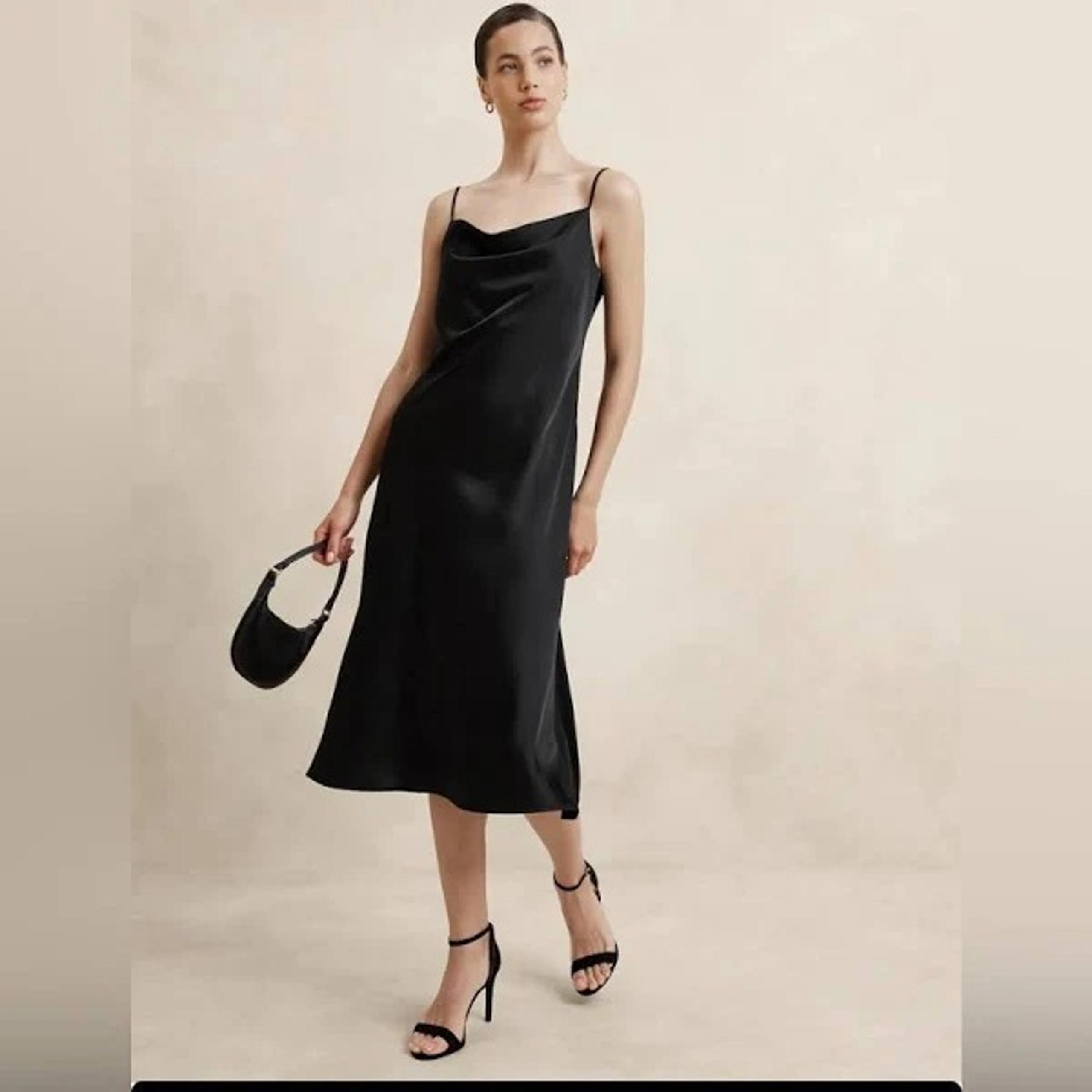 Banana Republic Factory Satin Midi Slip Dress Black Sz XS NWT