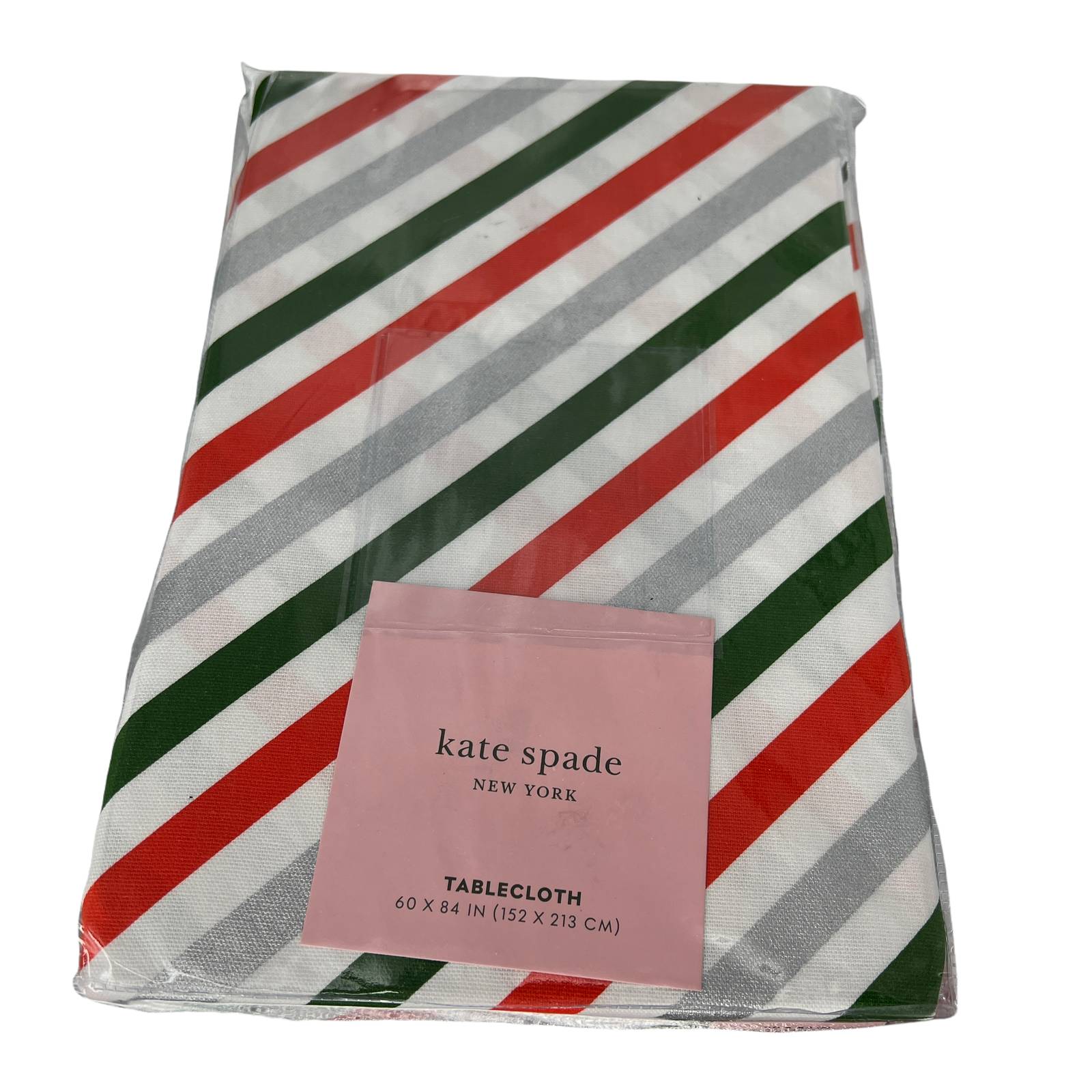 KATE SPADE NWT Christmas Candy Cane Diagonal Stripe Oblong Tablecloth 60X84