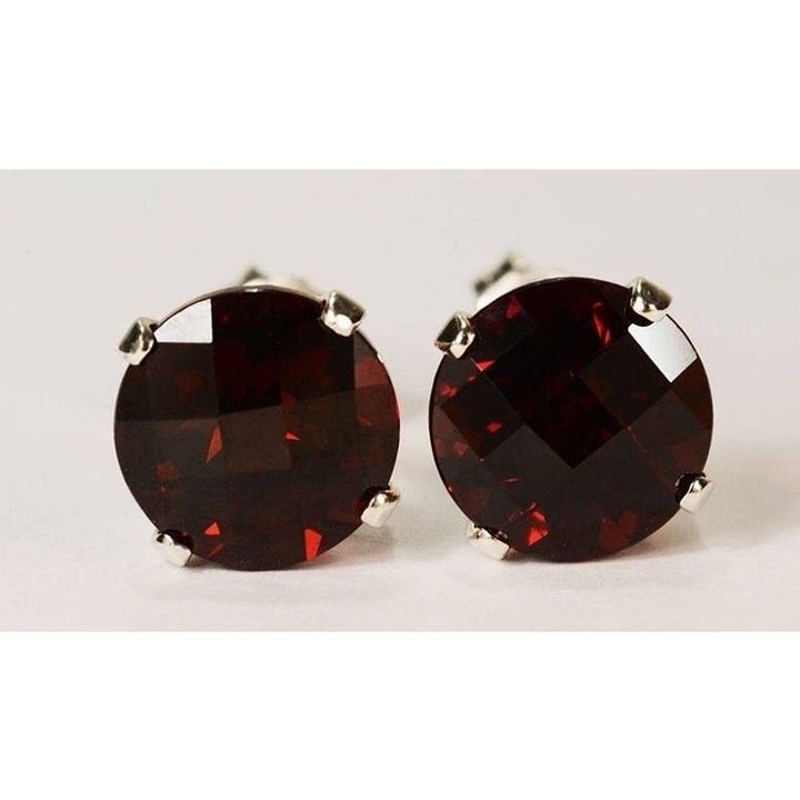 14k White Gold 5.60Ct Natural Round Red Garnet Stud Earrings