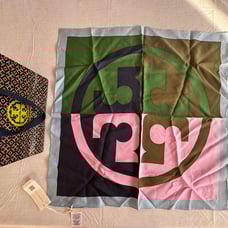 NWT - Tory Burch Color Block Logo Silk Neckerchief scarf.