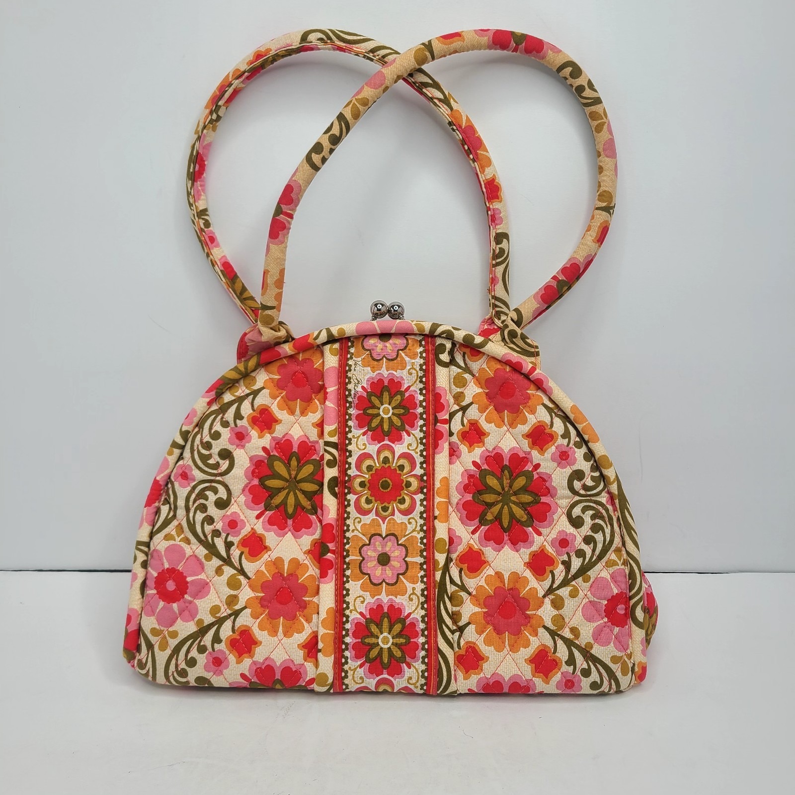 Vera Bradley Eloise Kisslock Satchel Bag Purse Folkloric Floral Pink Orange