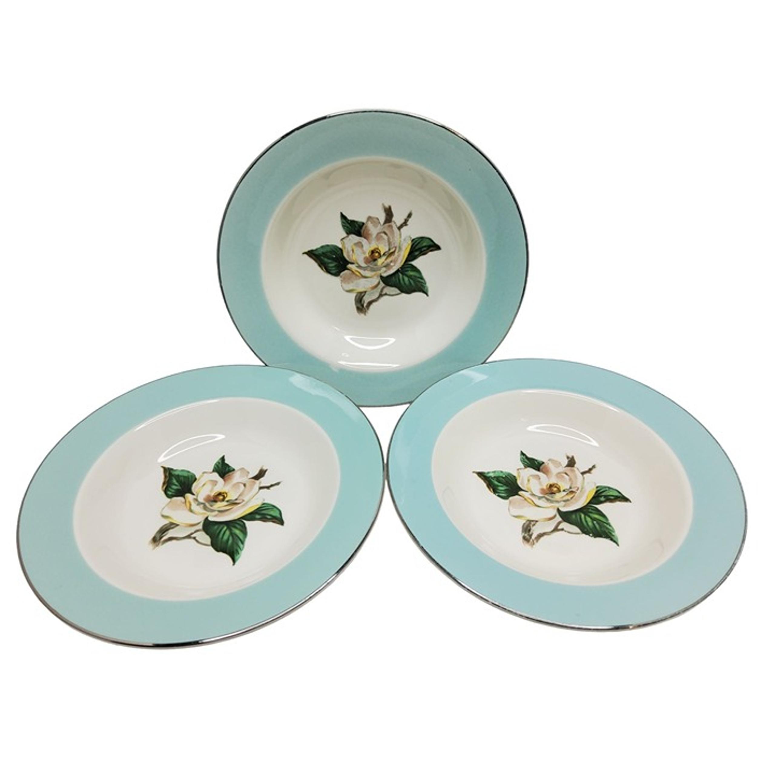 vintage set of 3 lifetime china co semi-vitreous turquoise porcelain bowl