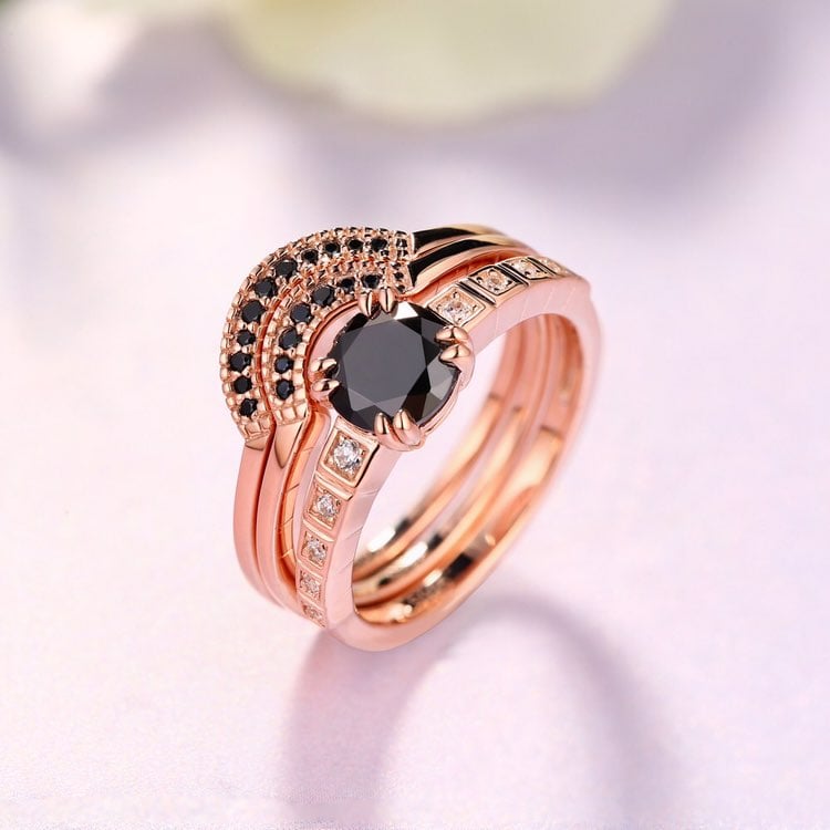 Round Cut Created Black Diamond Ring