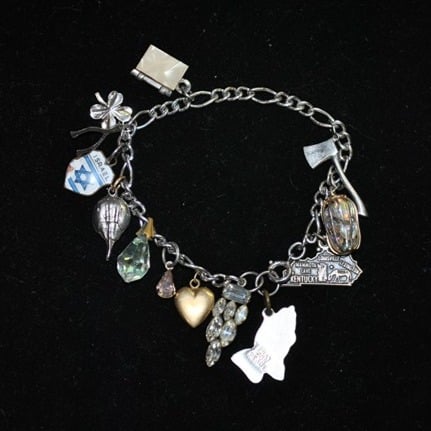 Vintage Sterling Bracelet with Many Charms Israel, P & B Silver, Kentucky