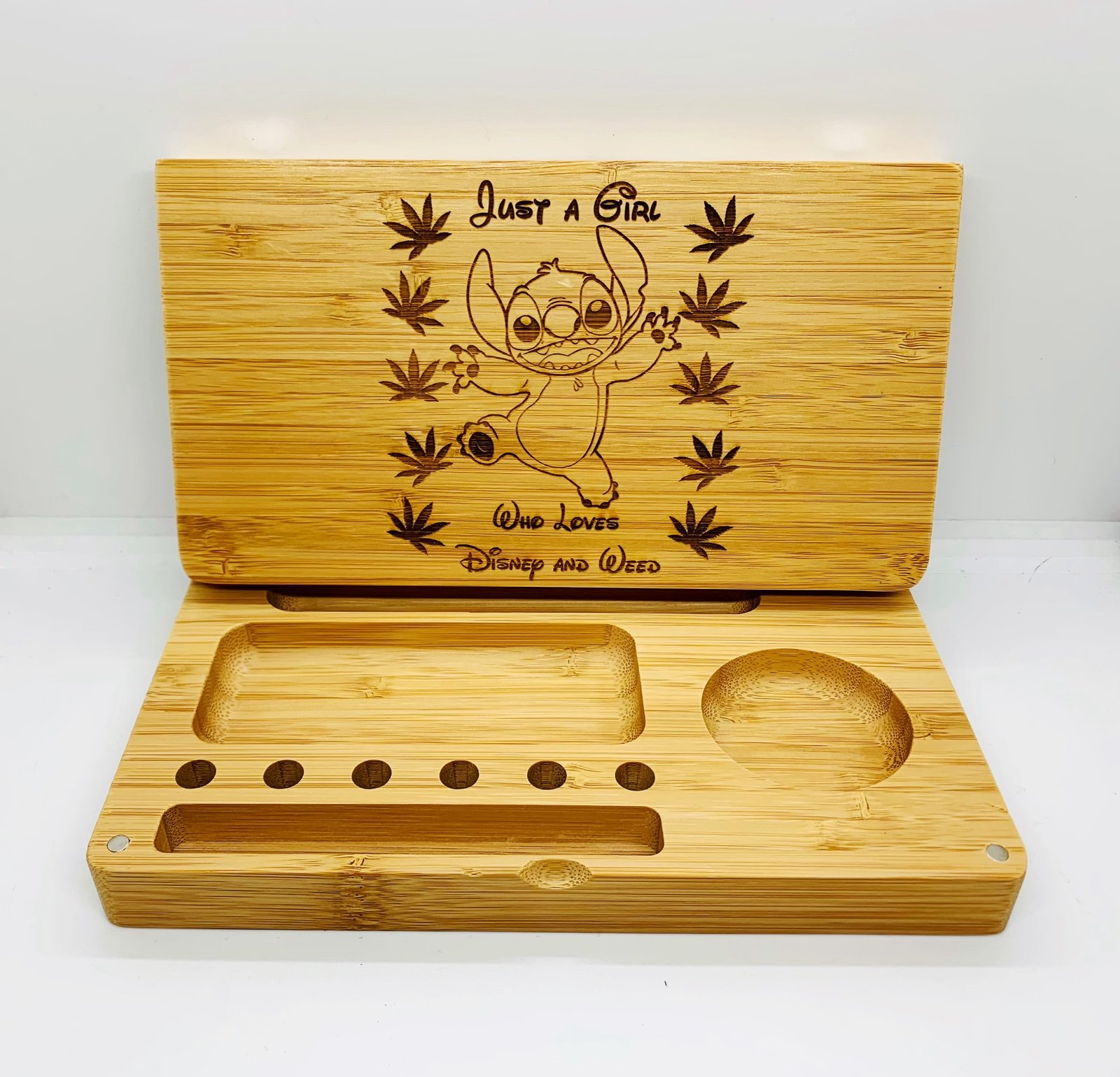 Stitch Disney lover laser engraved magnet back flip style rolling tray
