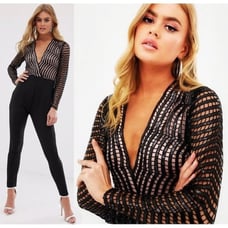 HOT ITEMOpulence Collection Limited Edition Sequin Lace Jumpsuit in Black