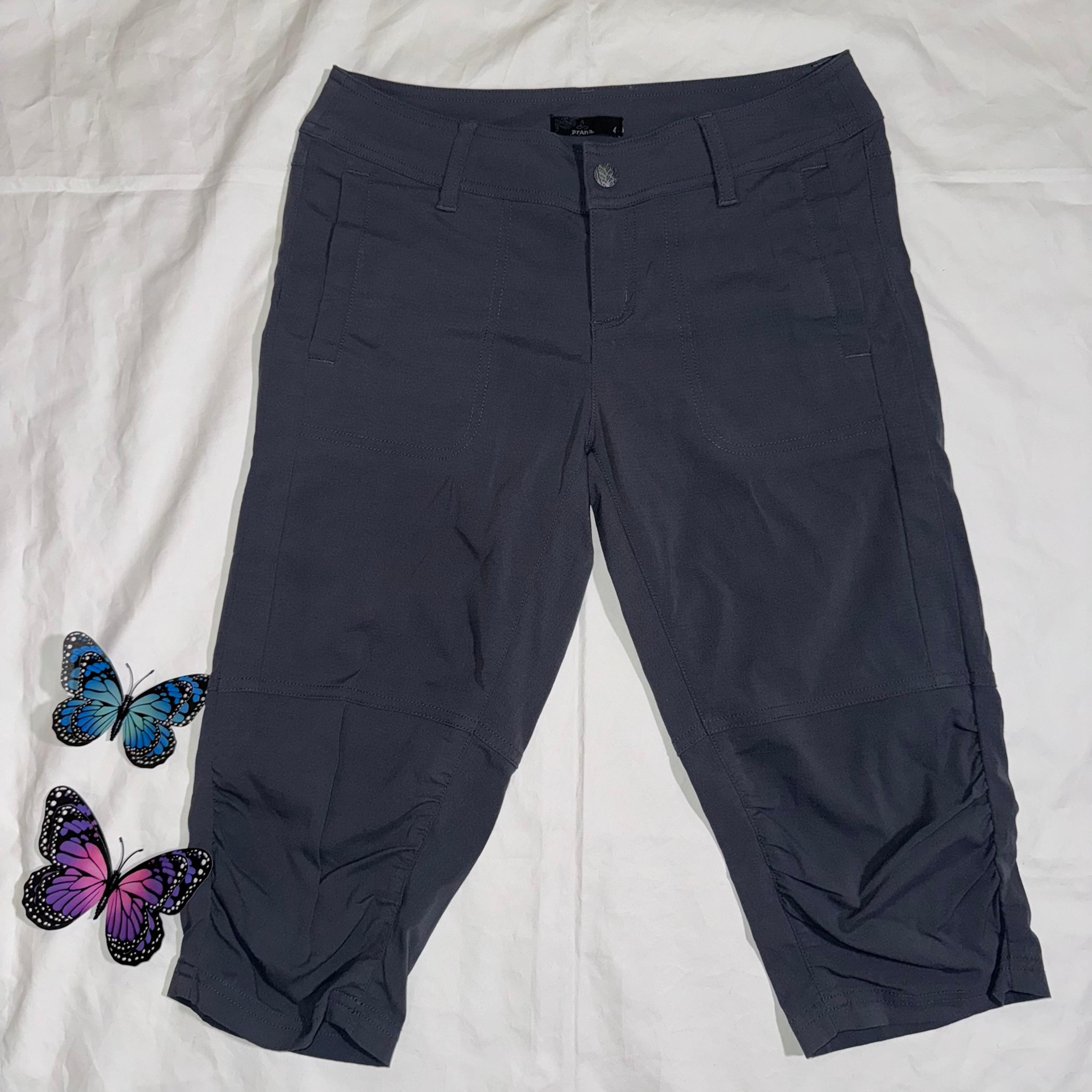 prAna cropped knee length ruched pants gray size 4 hiking / athletic bottoms