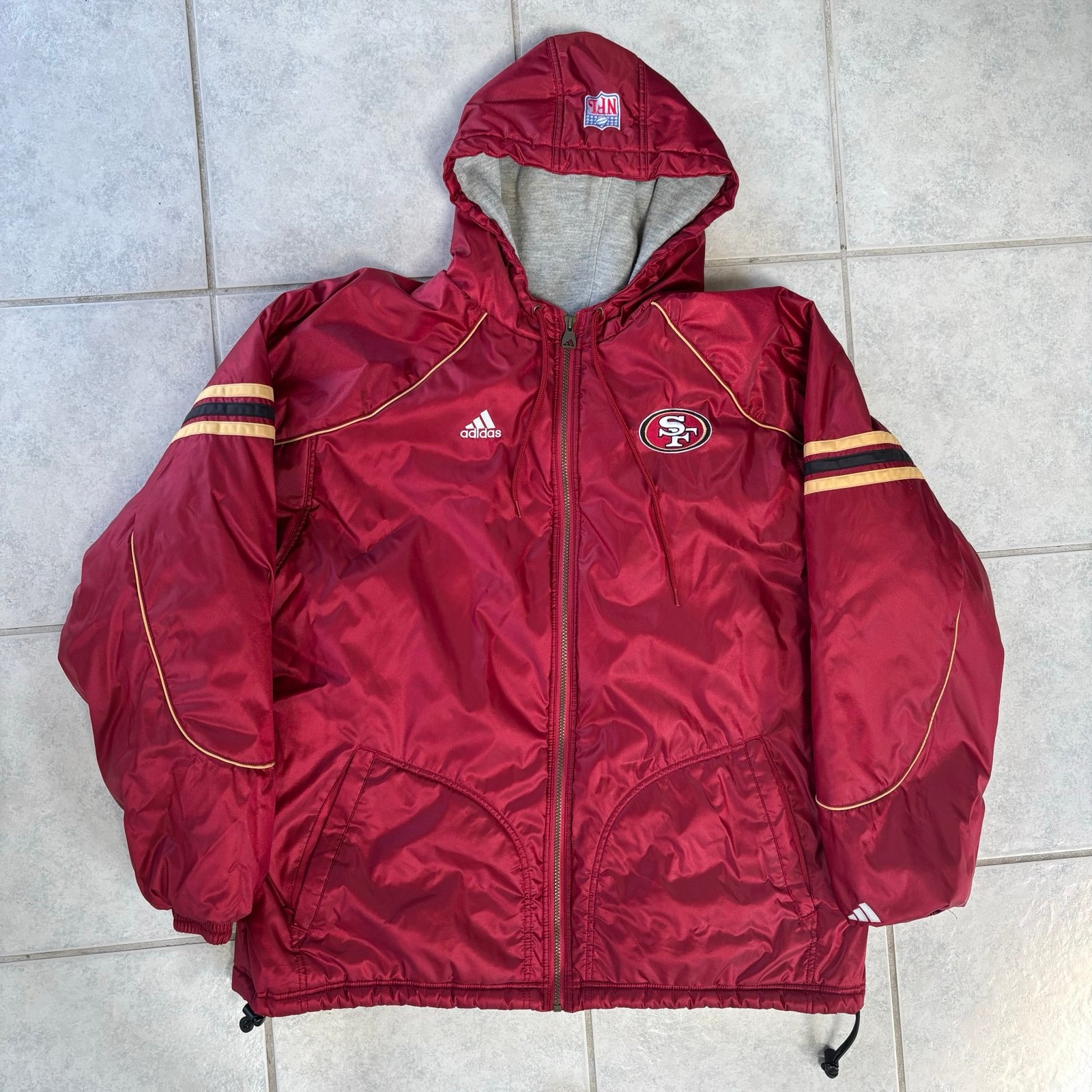 Vintage 1998 49ers Red/Gold Adidas Team Puffer Jacket Coat Parka XL Embroidered