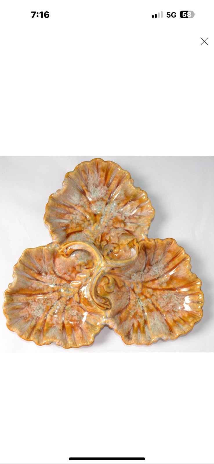 1960’s Enchanto California pottery honey multi colored divided snack dish.