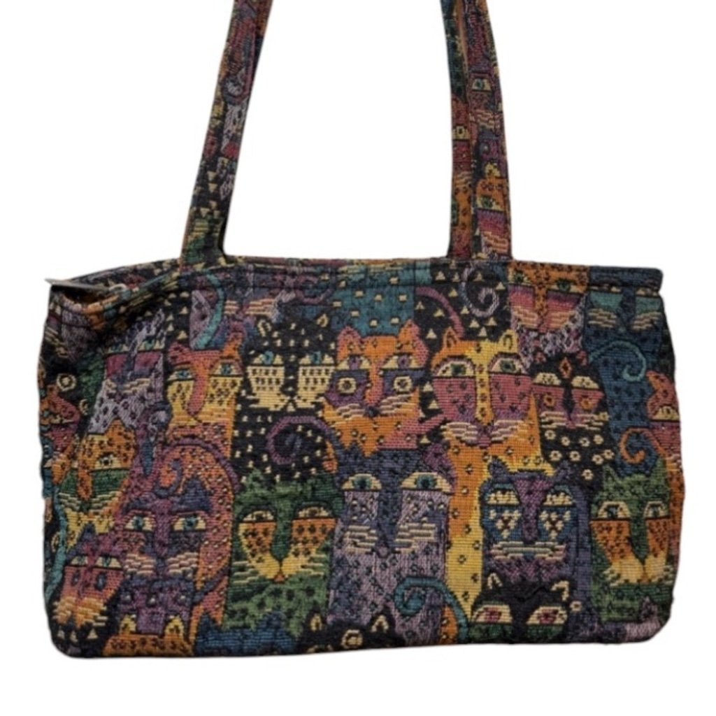 Laurel Burch Colorful Cat Pattern Tote Bag Vintage
