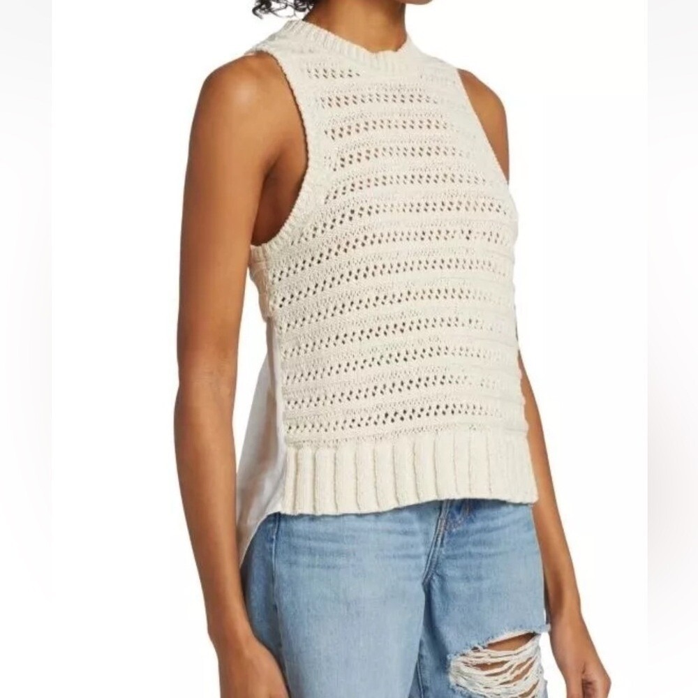 Veronica Beard Sade Mixed media Sweater tank ivory Women's size small